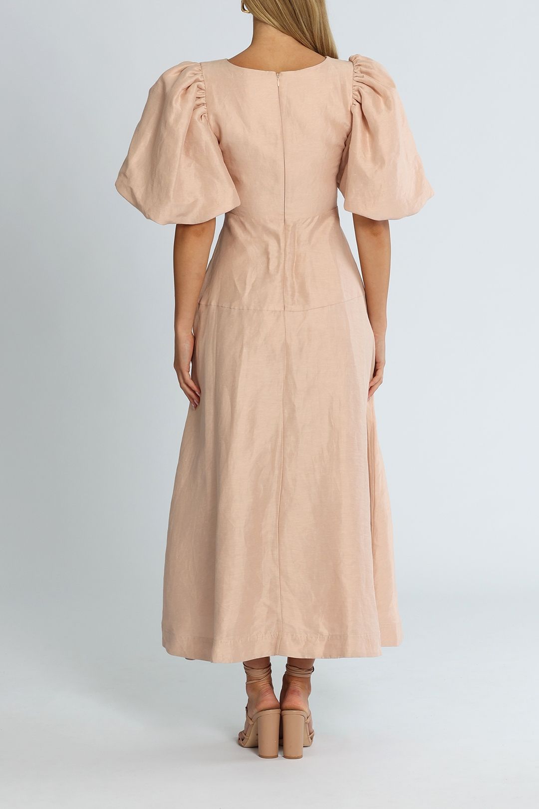 Hire Dusk Knot Puff Sleeve Midi Dress Blush AJE GlamCorner