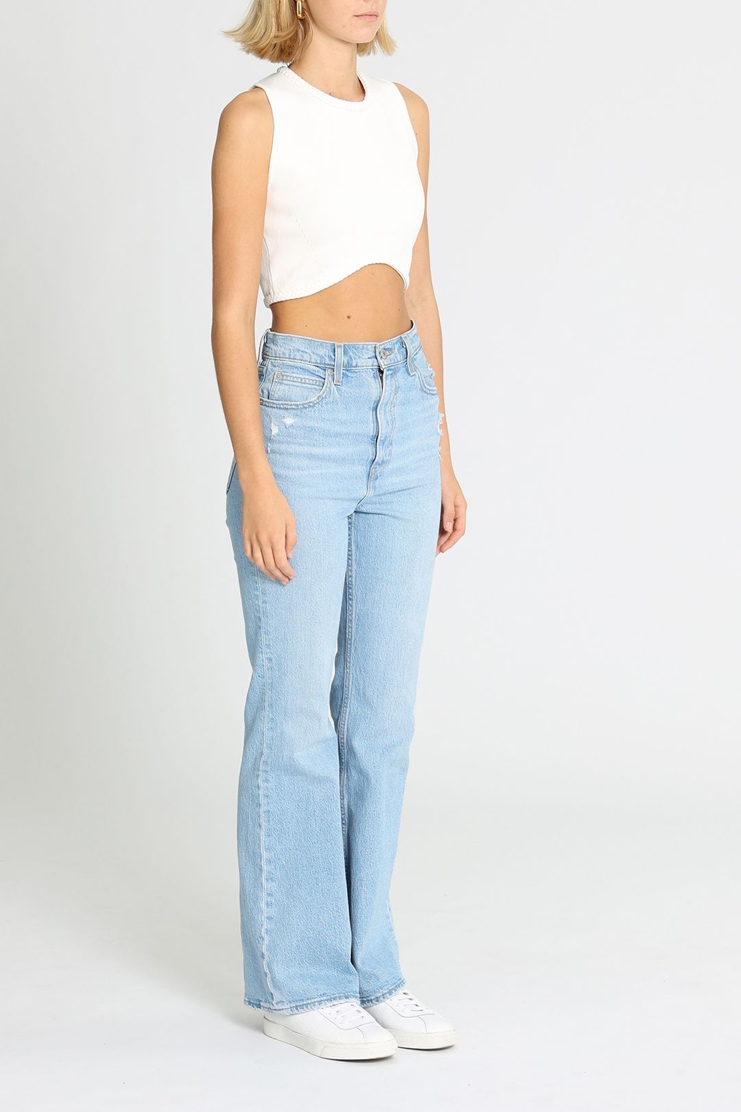 Aje Elm Braided Knit Tank Top White Cropped