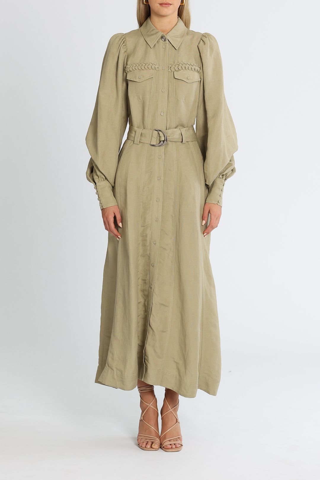 AJE Ephemera Braided Midi Dress Concrete Grey