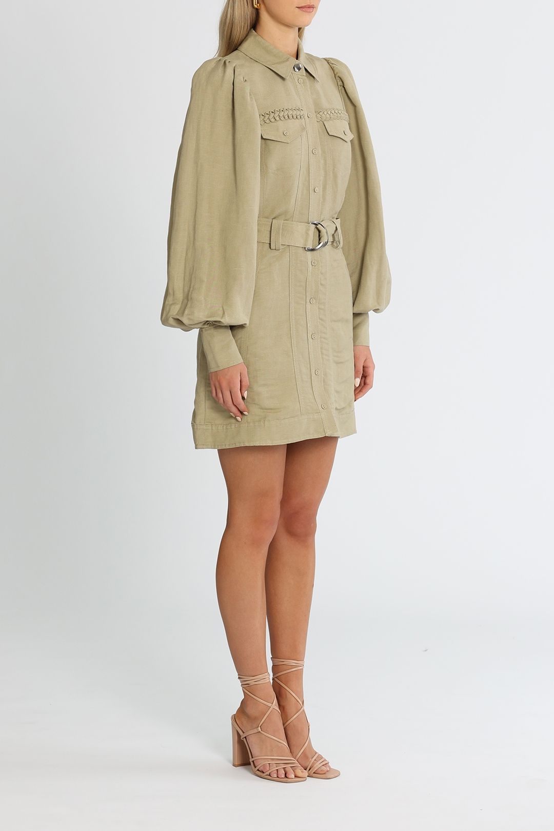 AJE Ephemera Braided Mini Dress Concrete Grey Balloon Sleeves
