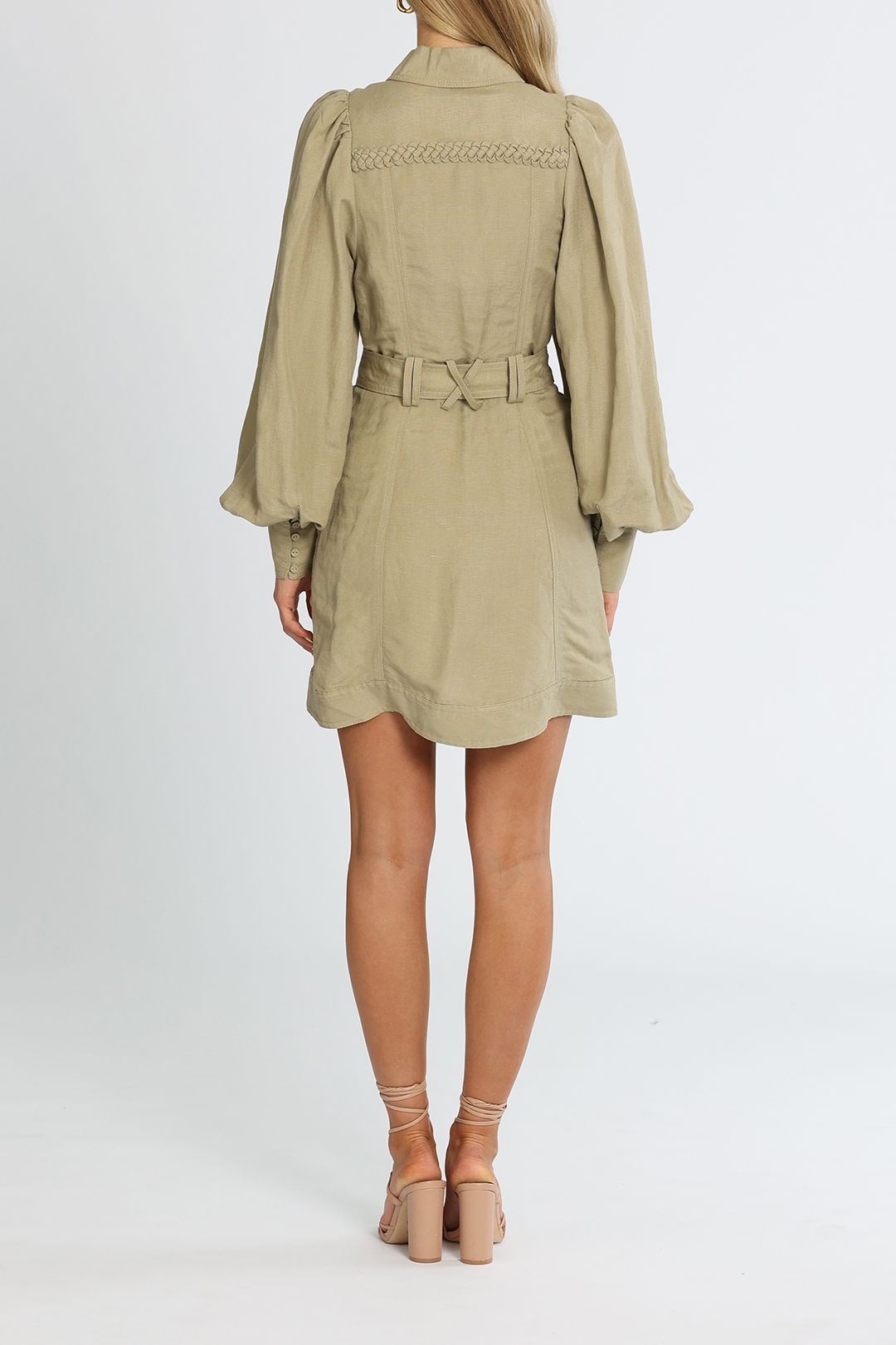 AJE Ephemera Braided Mini Dress Concrete Grey With Belt