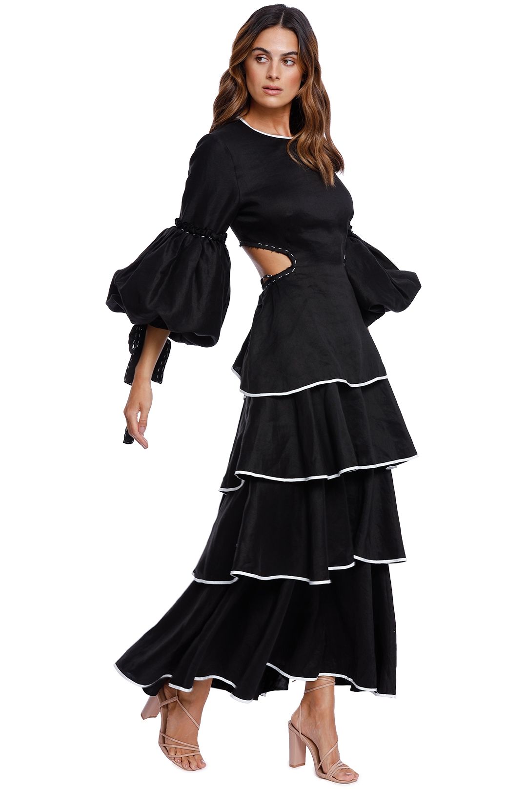 AJE Gracious Cut Out Dress black white