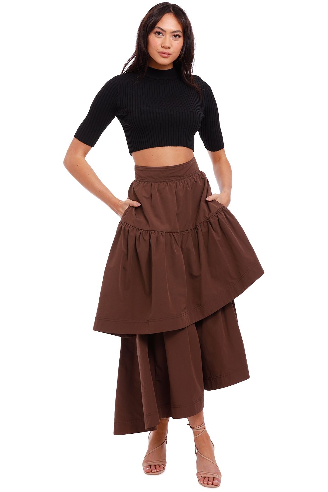 AJE Interlace Midi Skirt brown