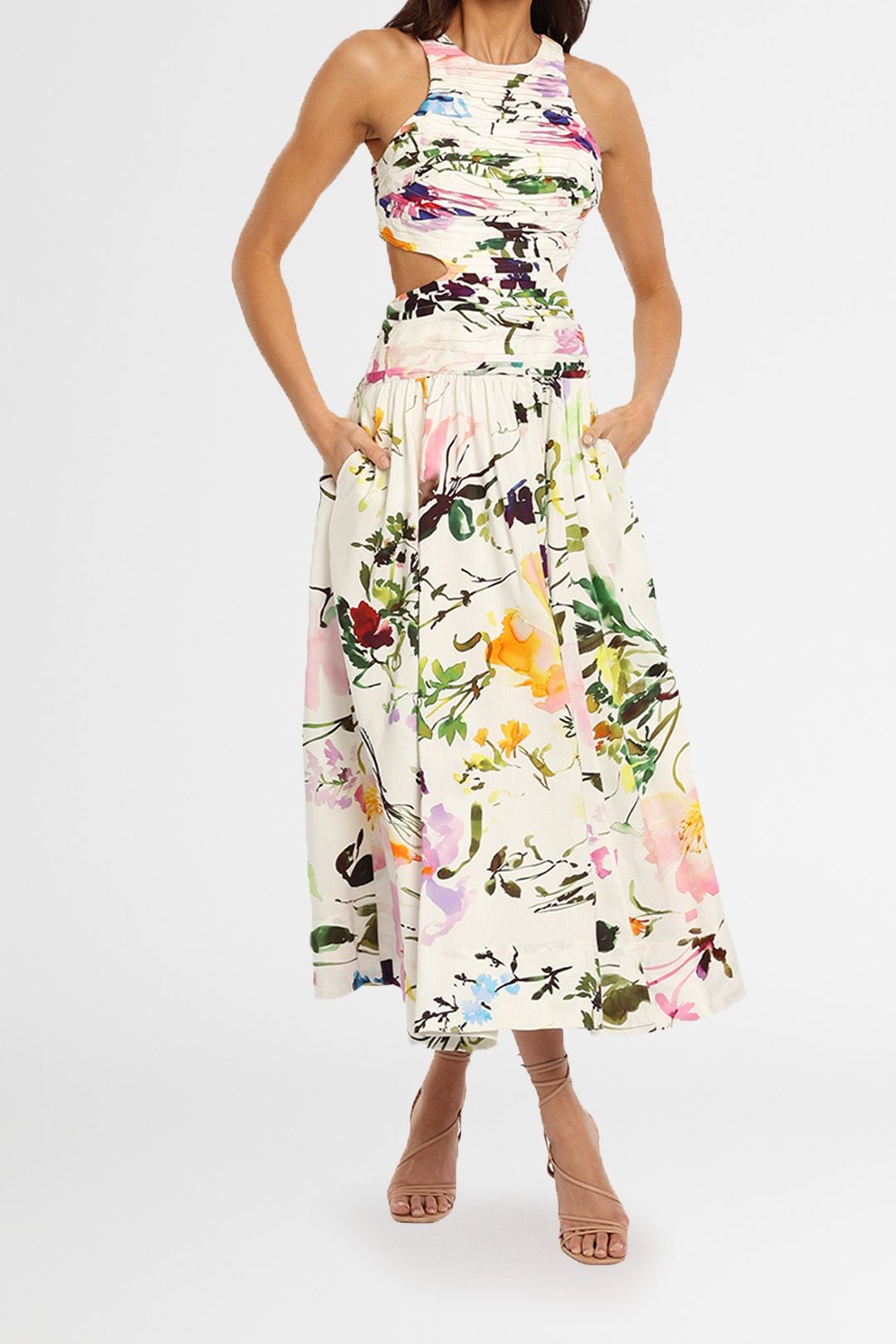 AJE Introspect Midi Dress Floral cutout