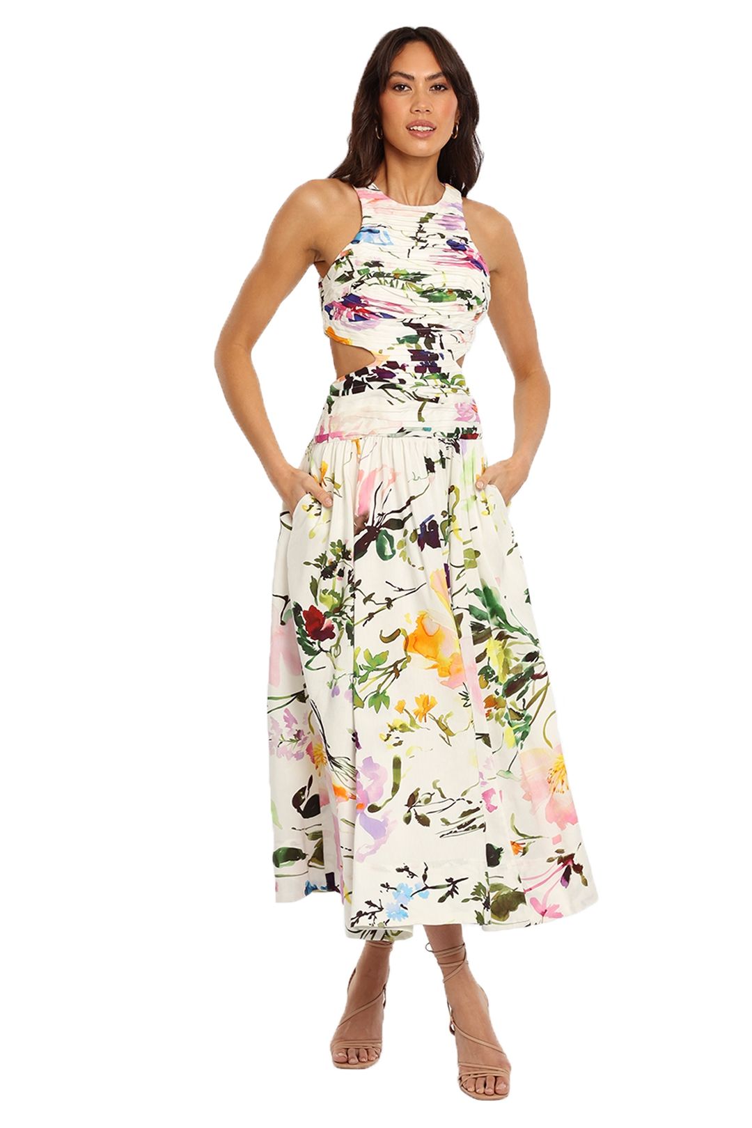 AJE Introspect Midi Dress Floral cutout