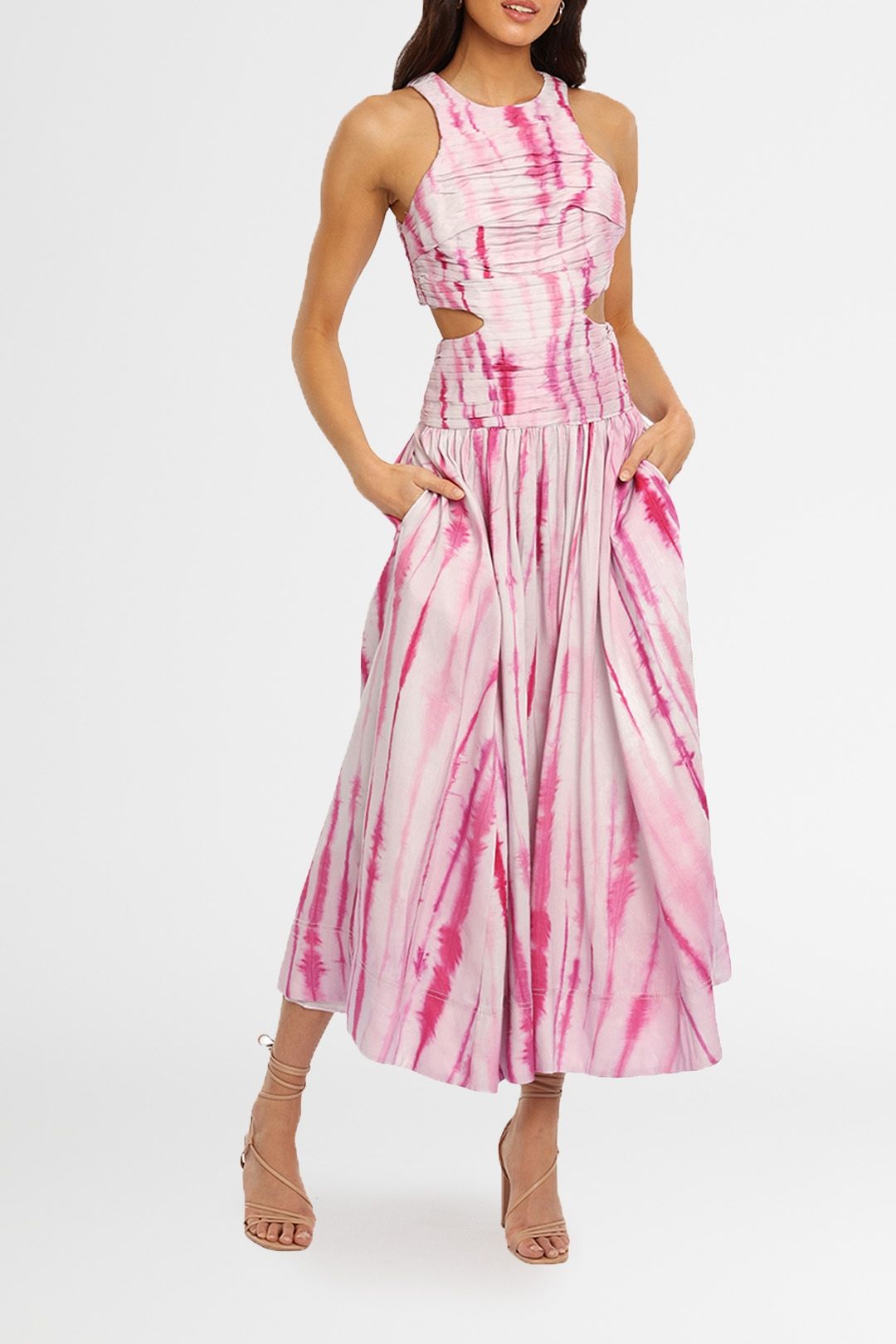 AJE Introspect Ripple Midi Dress pink print