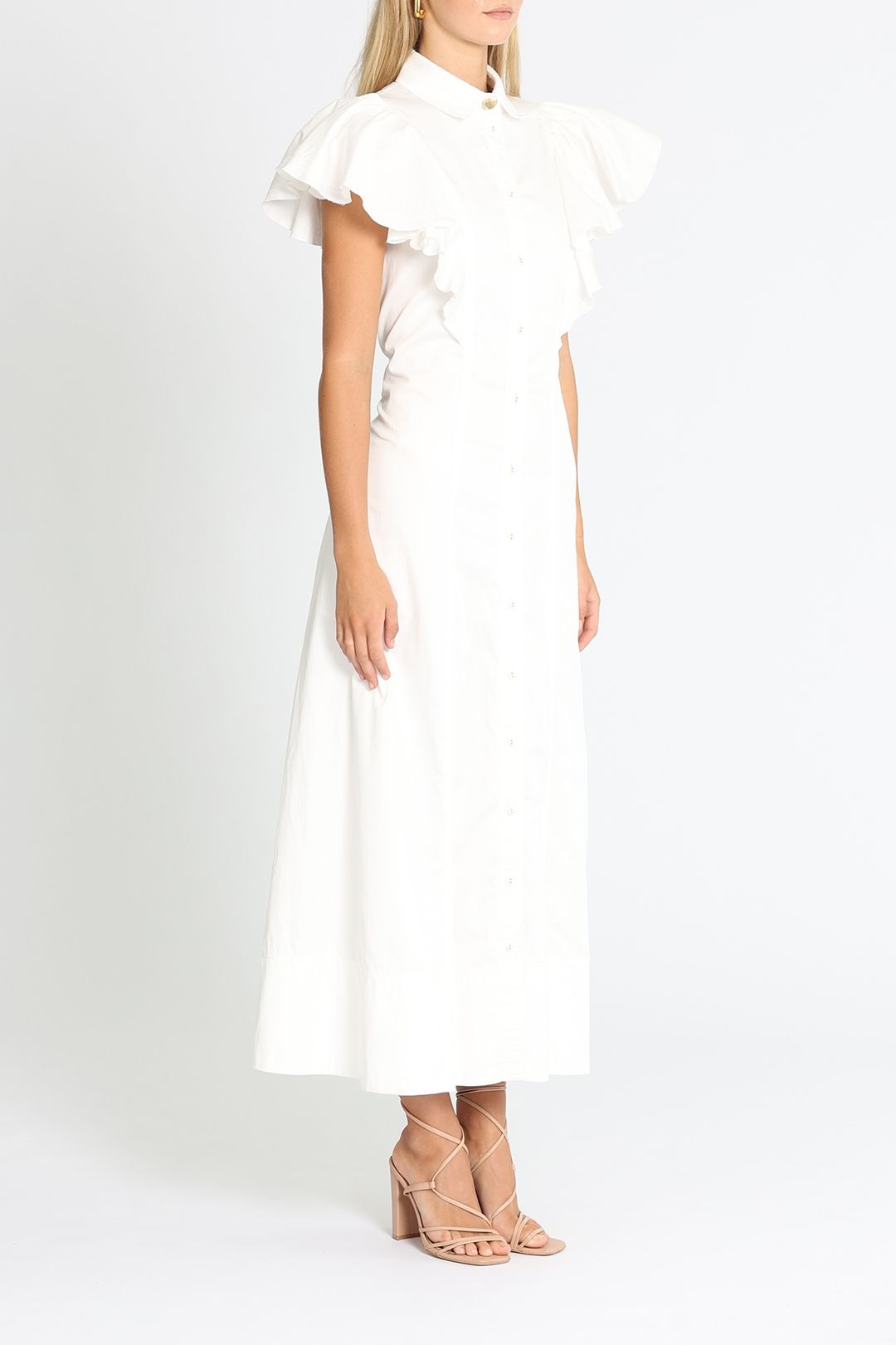 Aje Kindred Frill Sleeve Midi Dress White