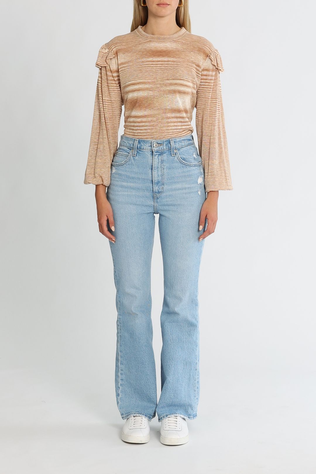 AJE Lily Frill Knit Jumper Beige