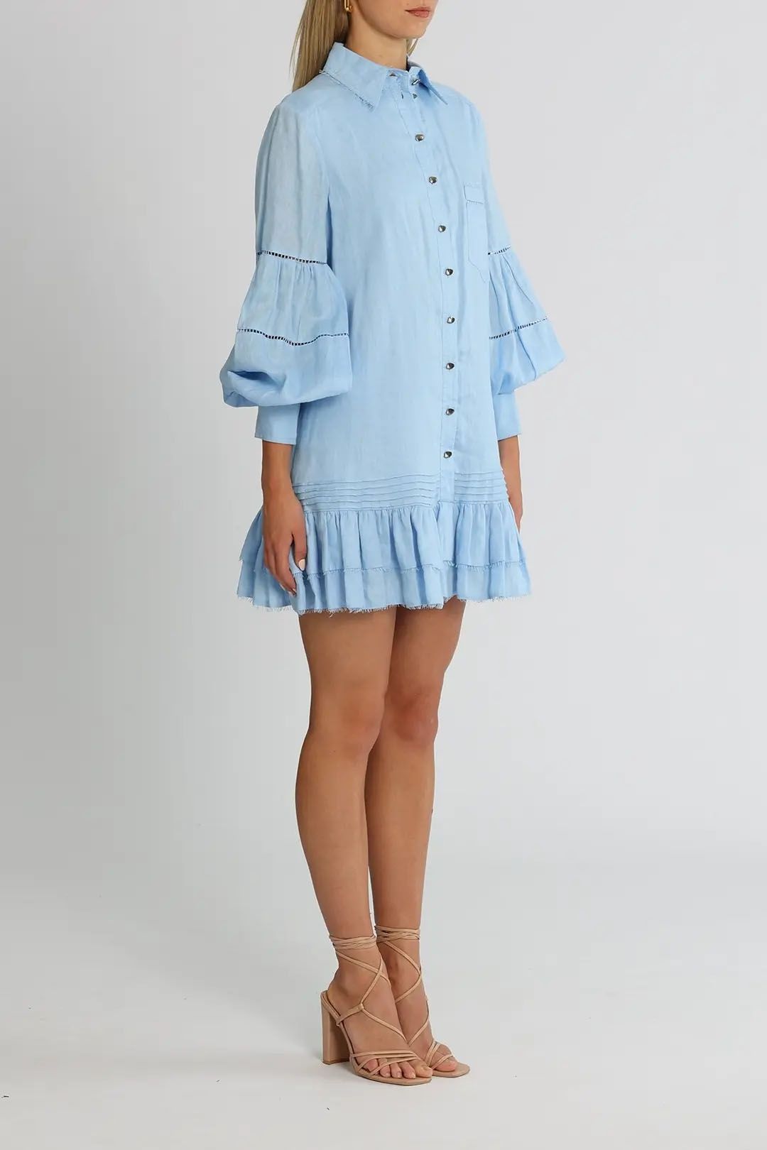 AJE Lotus Shirt Dress Blue Mini