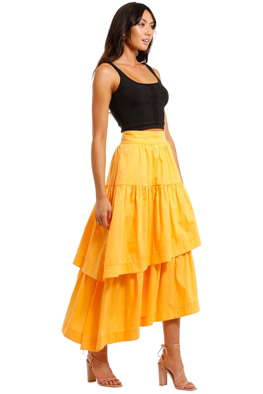 AJE Midsummer Tiered Midi Skirt Yellow