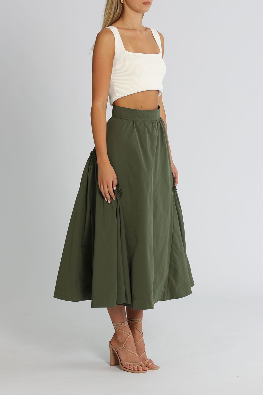 AJE Promise Midi Skirt Khaki High Waisted