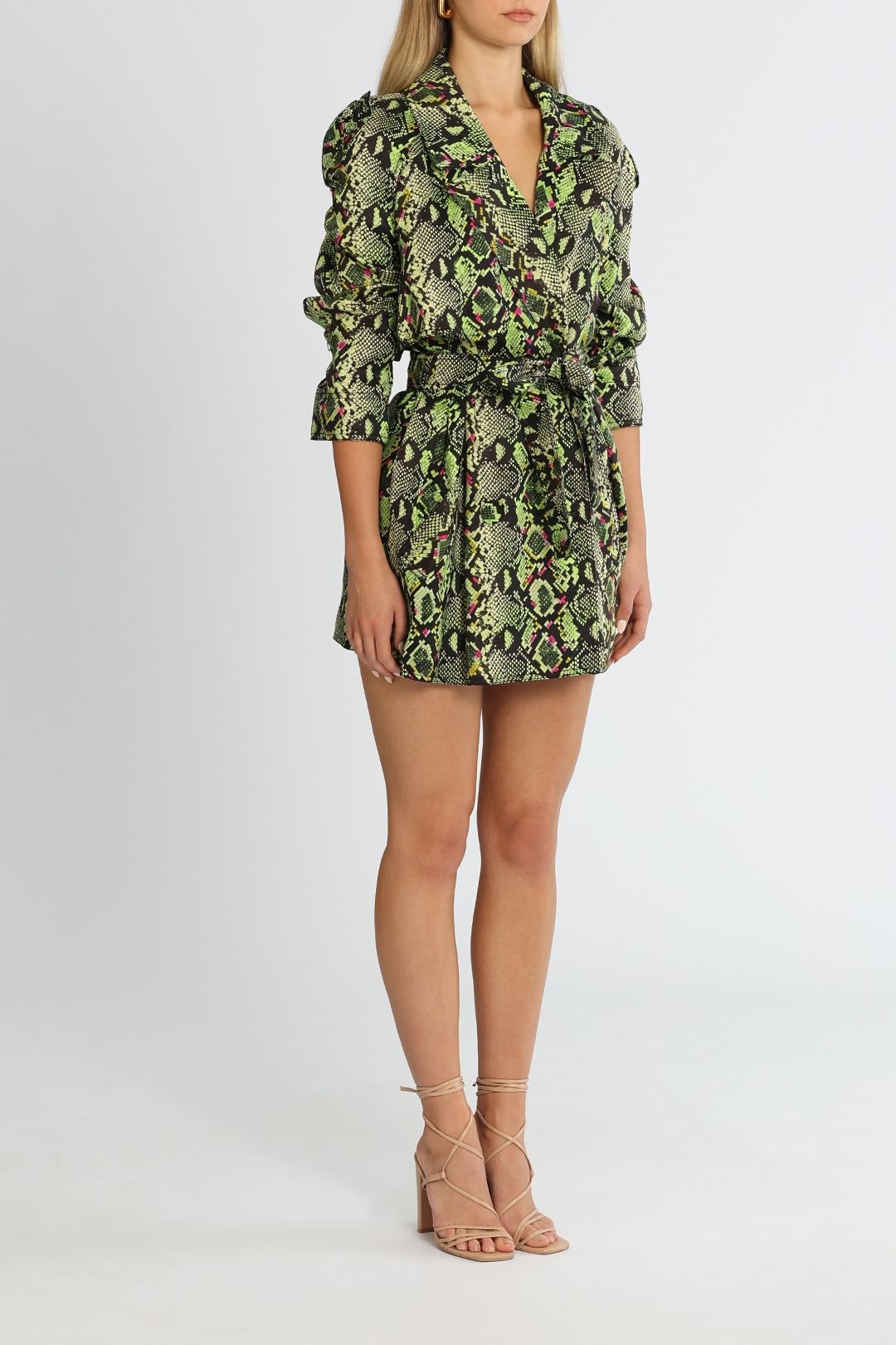 AJE Serpentine Belted Jacket Green Long Sleeves