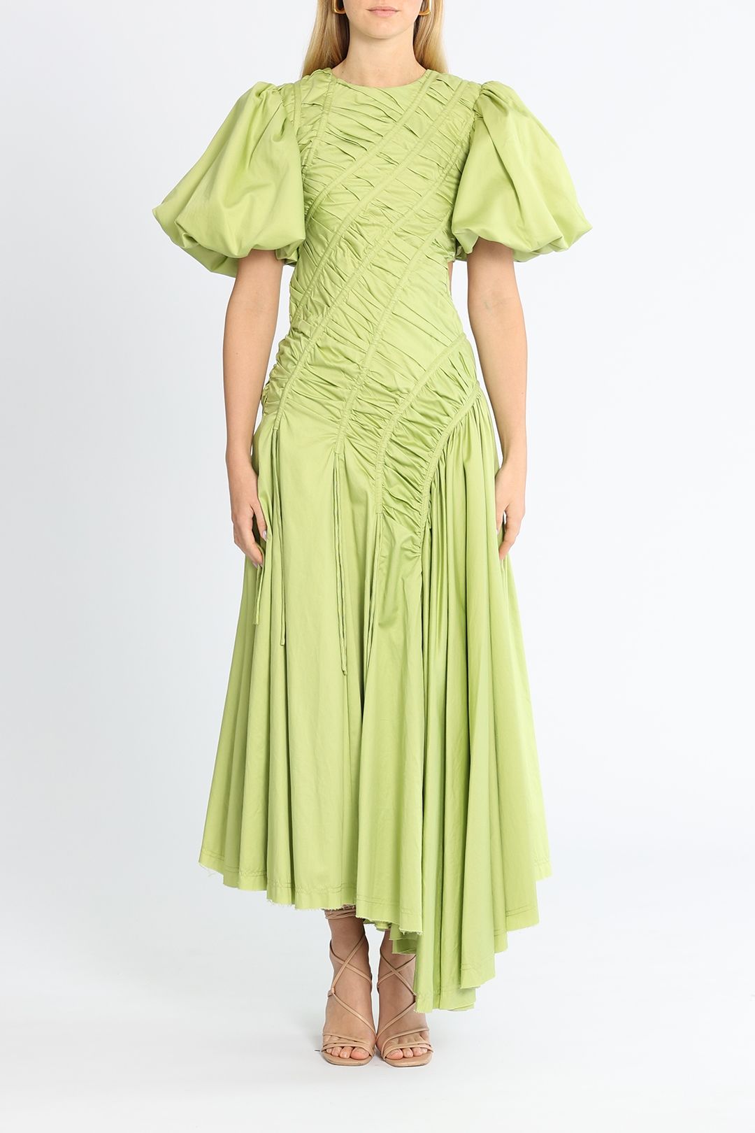 AJE Siren Drawstring Midi Dress Green