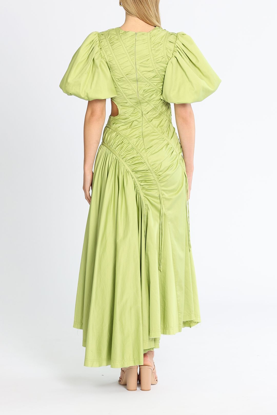 AJE Siren Drawstring Midi Dress Green Asymmetric