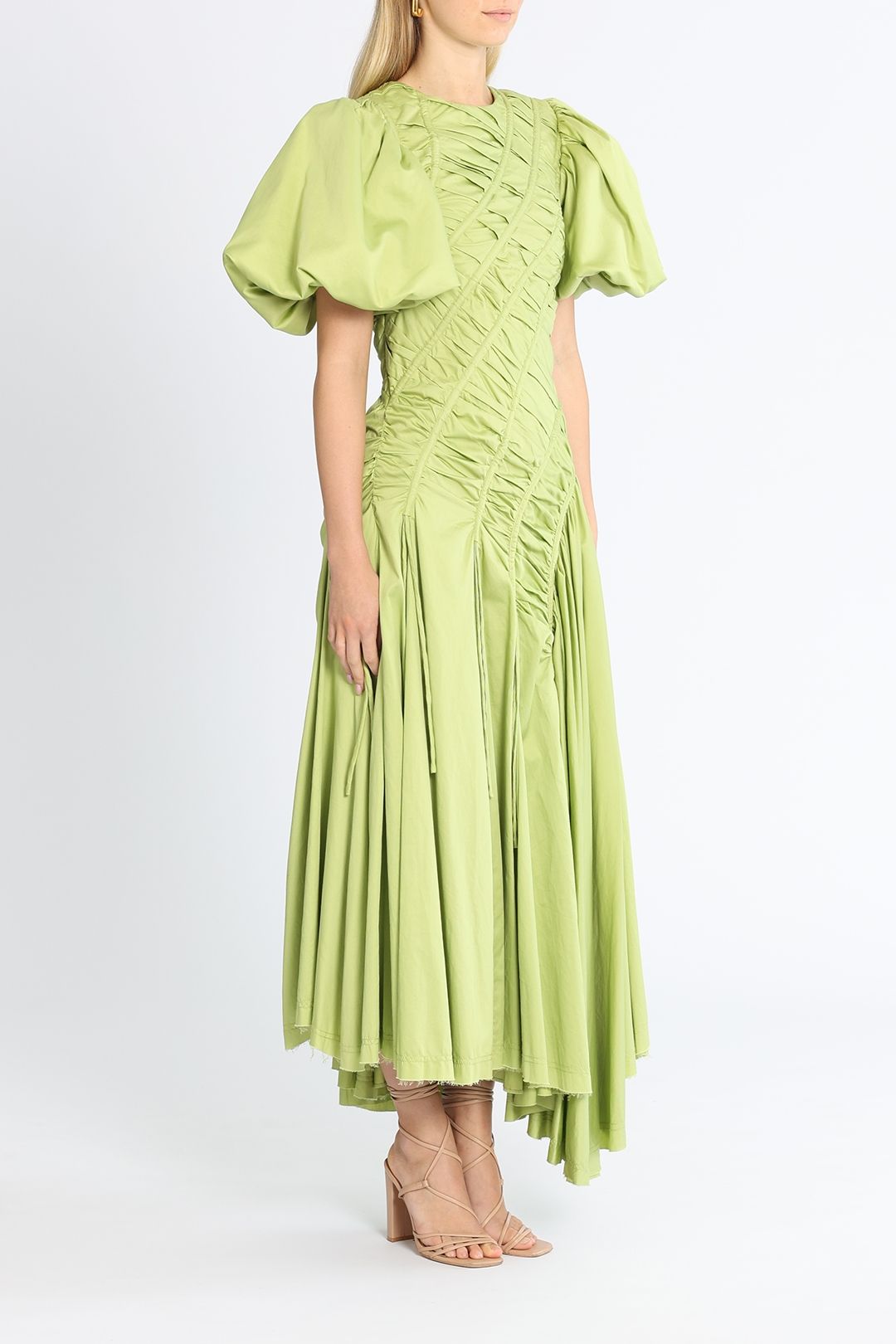 AJE Siren Drawstring Midi Dress Green Ruch