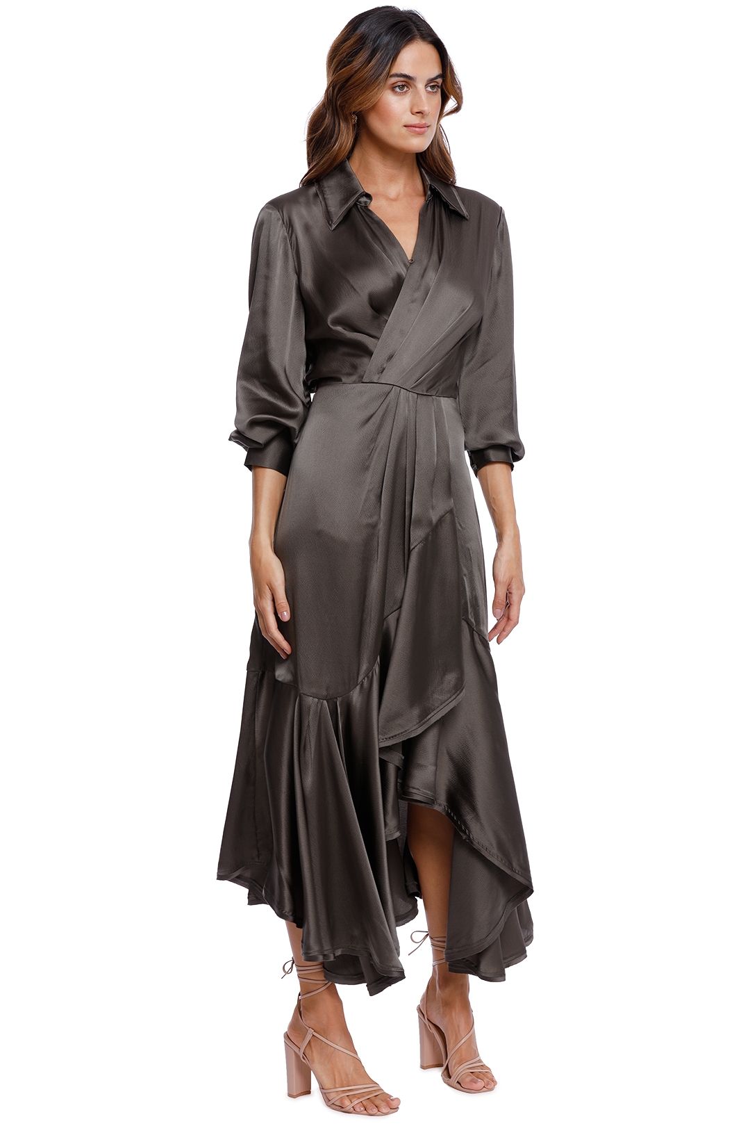 AJE Surrender Drape Dress In Khaki midi