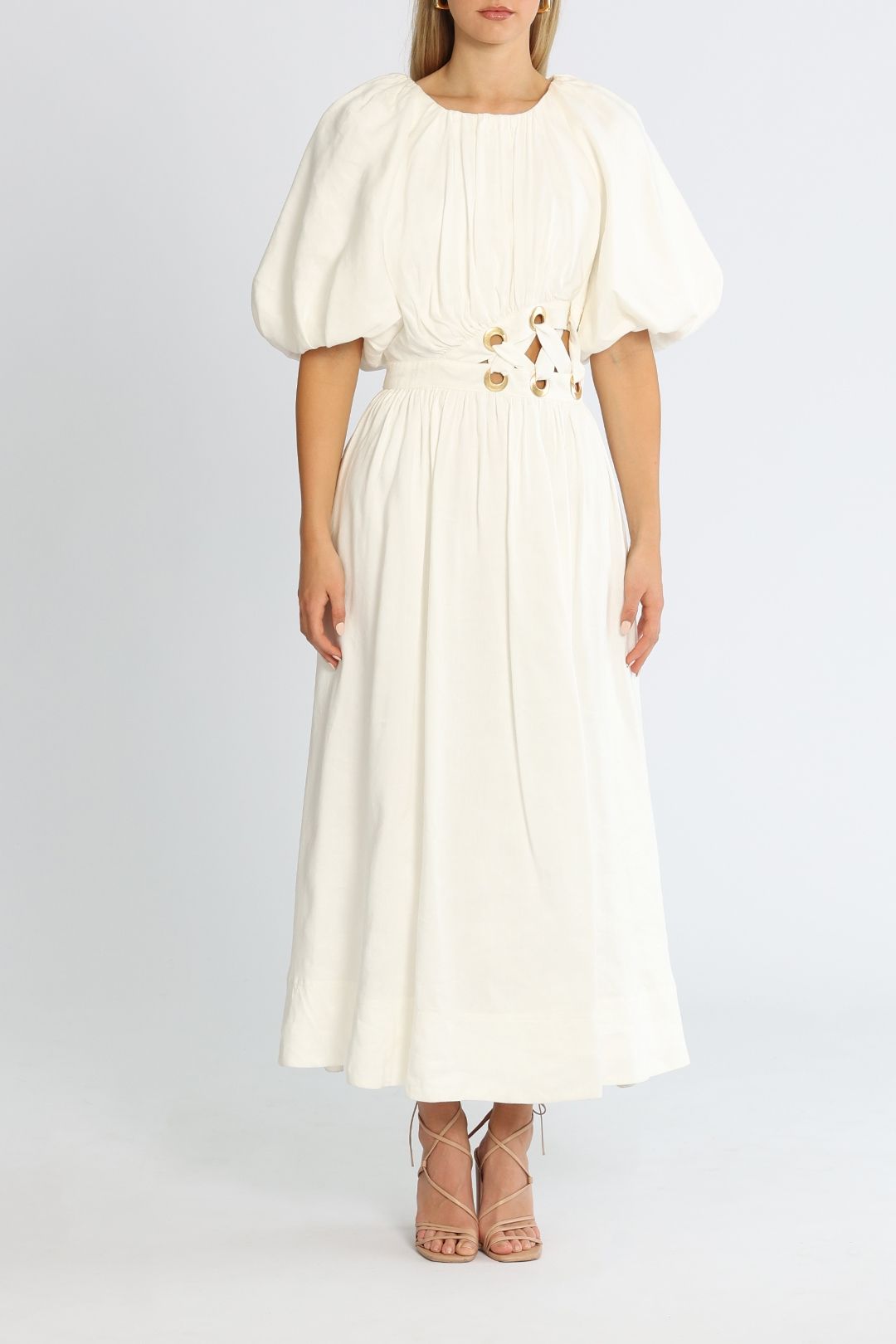 AJE Virtuous Asymmetric Midi Dress Ivory