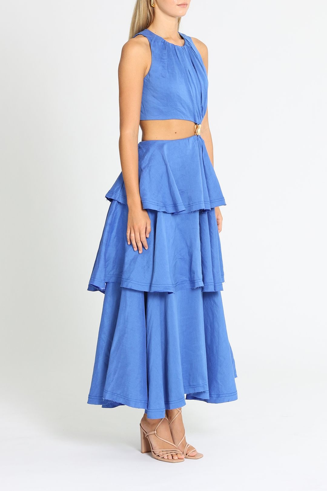AJE Wave Cut Out Midi Dress Blue