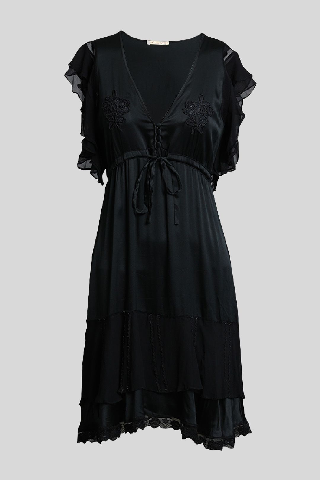 Alannah Hill - Black Silk Embroidered Floral Dress