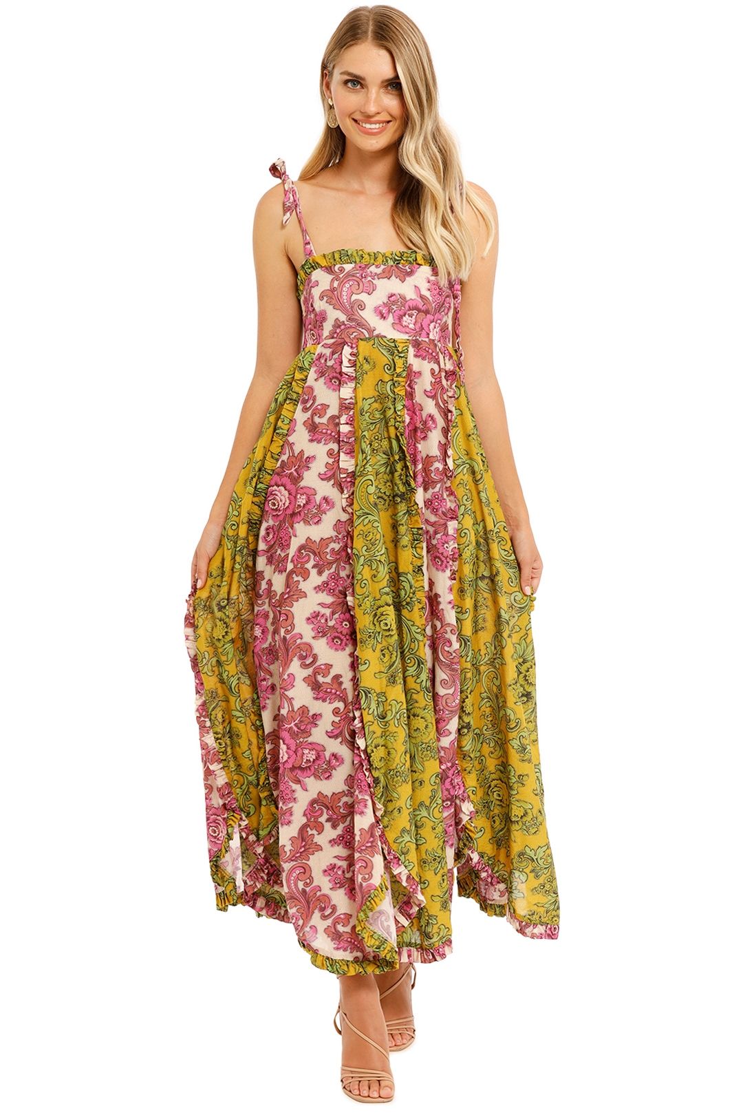 Alemais Rosette Swirl Dress Magenta Lime Square Neck