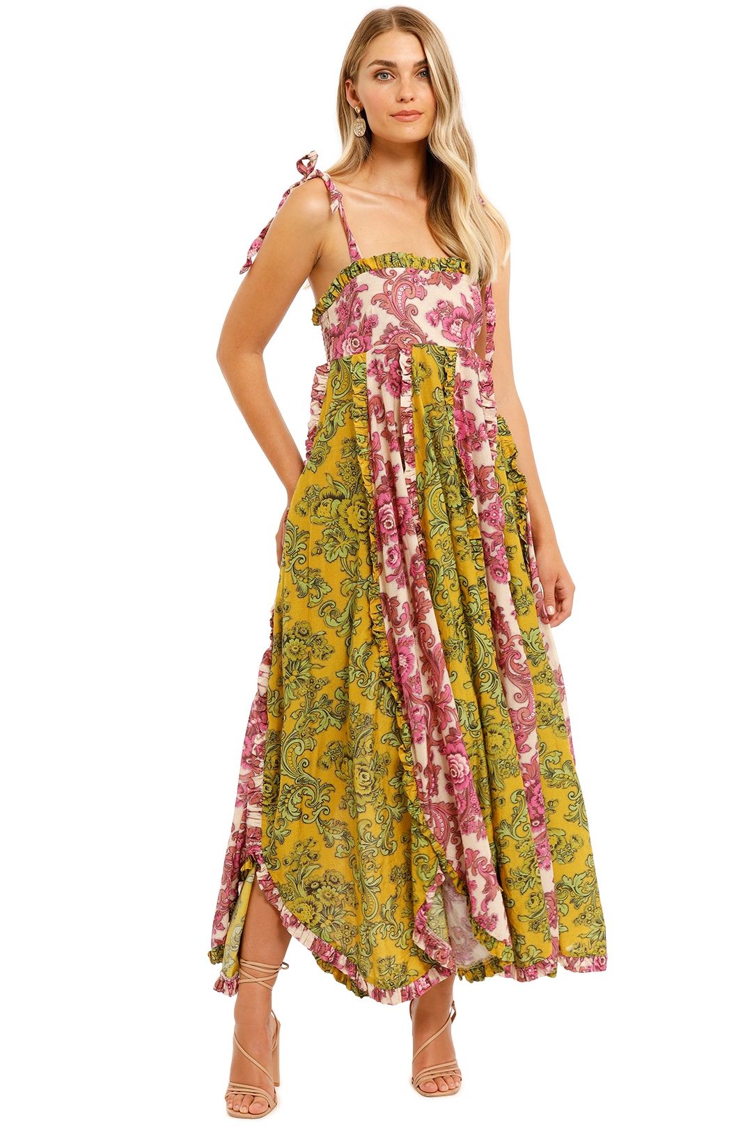 Alemais Rosette Swirl Dress Magenta Lime Square Neck