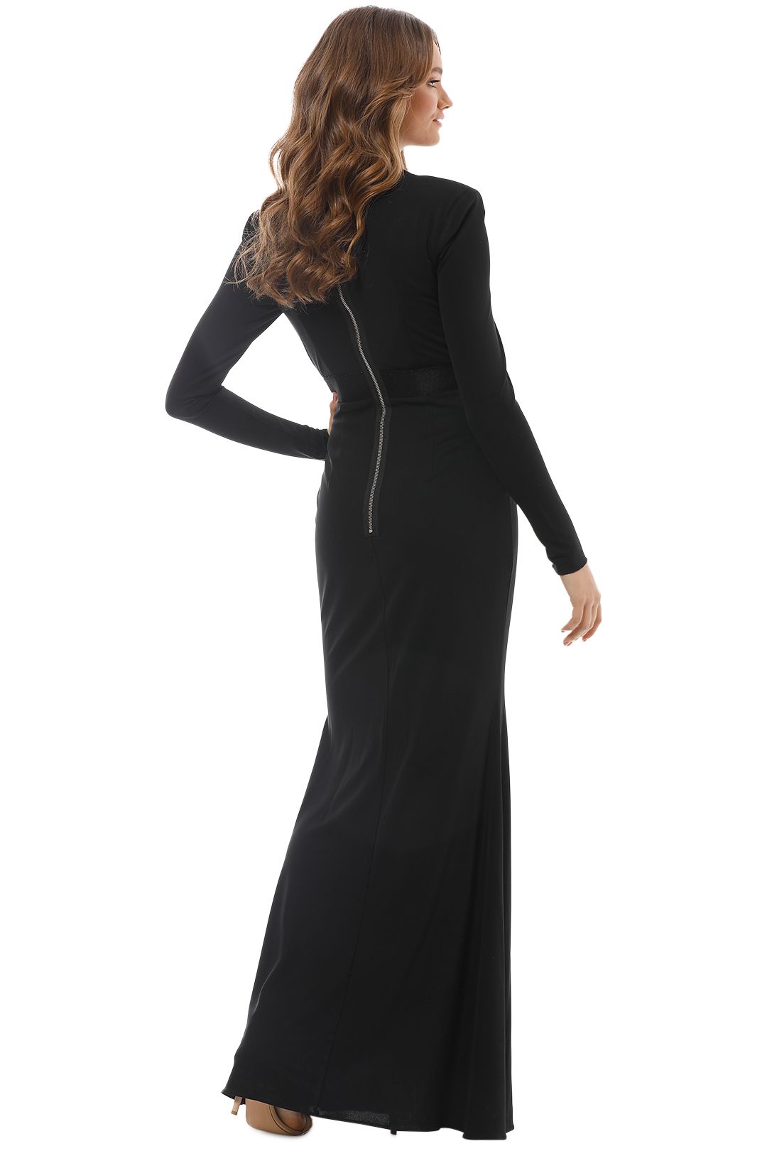 Alex Perry - Nadine V Long Sleeve Gown - Black - Back