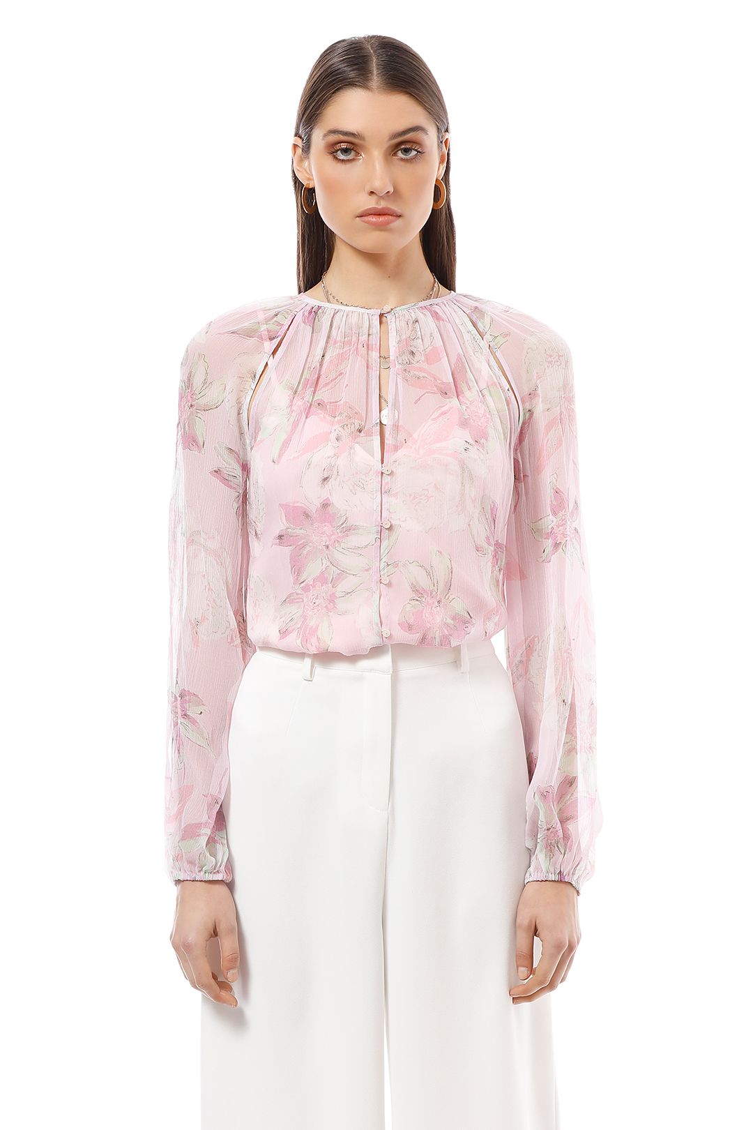 Alice McCall - Watercolour Floral Blouse - Pink Print - Front Detail