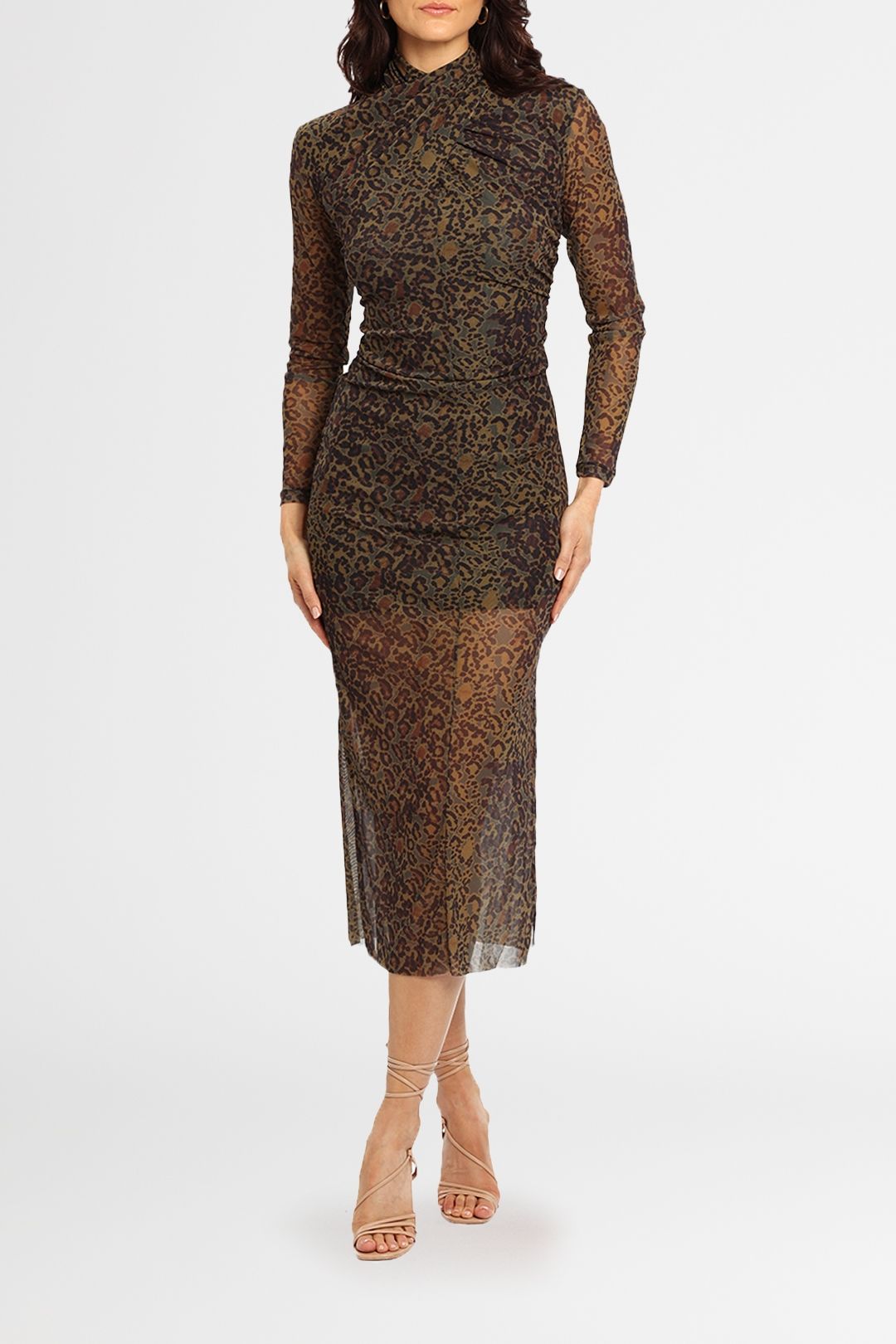 AllSaints Tia Halftone Ls Dress Khaki