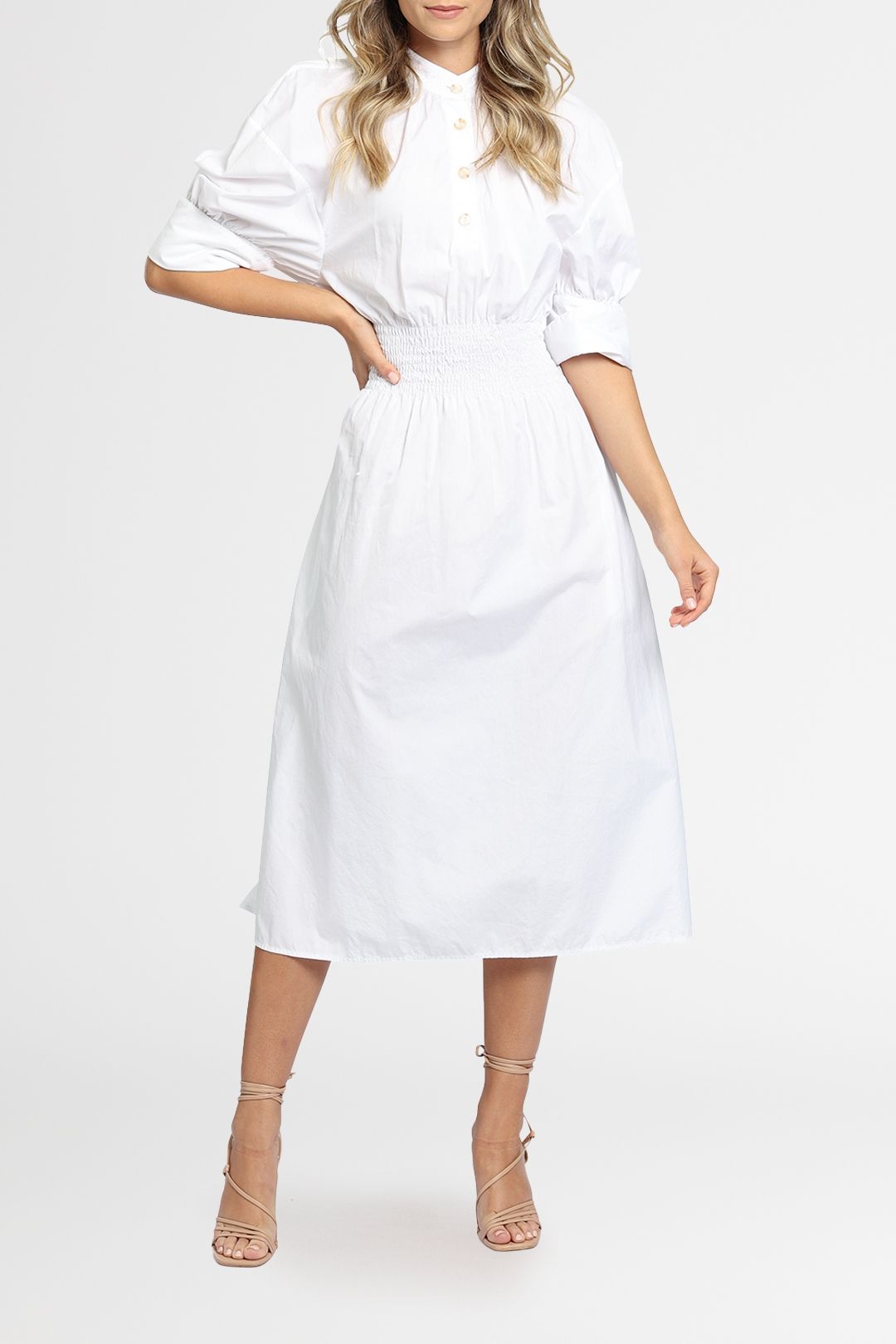 Anna Quan Aurora Dress White mandarin collar