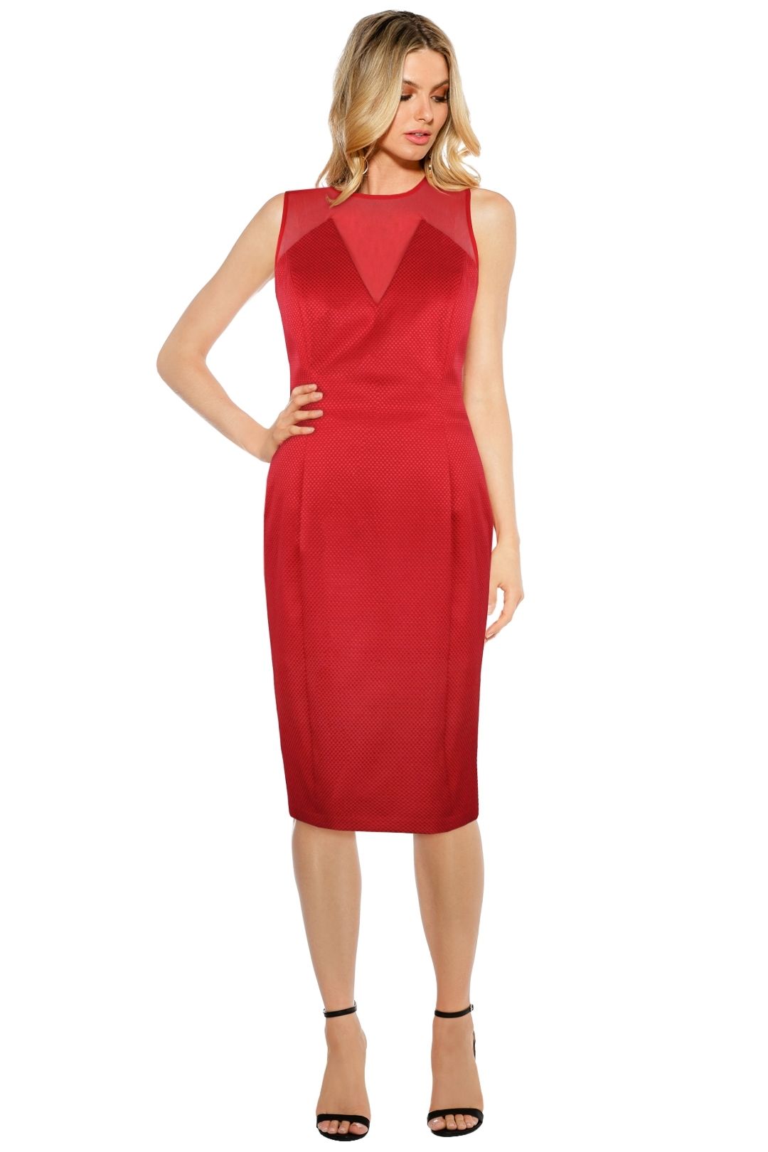 Anna Scholz - Checker Tailoring Mesh Insert Dress - Red - Front