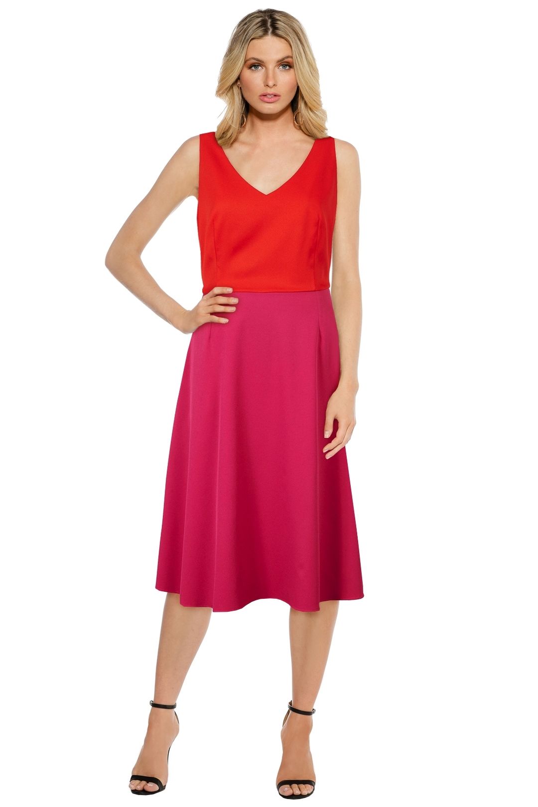 Anna Scholz - Crepe Tailoring V-Neck Swing Dress - Pink - Front