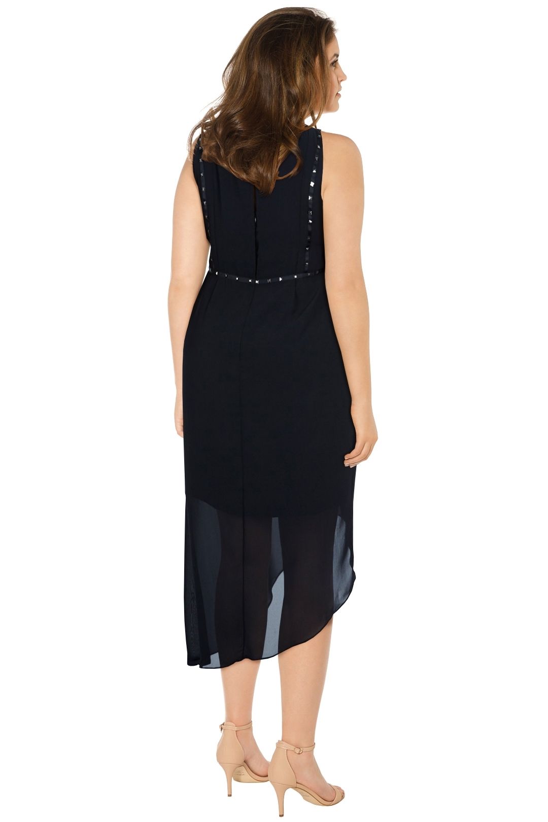 Anna Scholz - Georgette Asymmetric Stud Dress - Black - Back