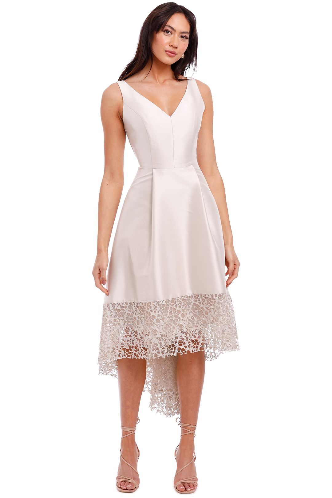 white satin high low dress