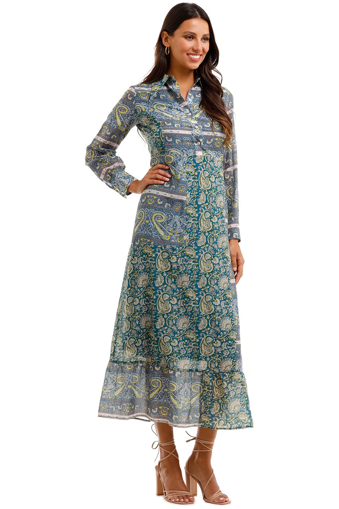 Antik Batik Kheti Printed Voile Midi Shirt Dress