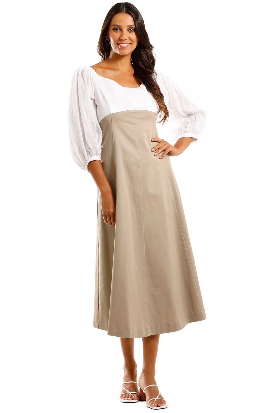 Apartment Clothing Cotton Drill Dress White Sage Colour Block 