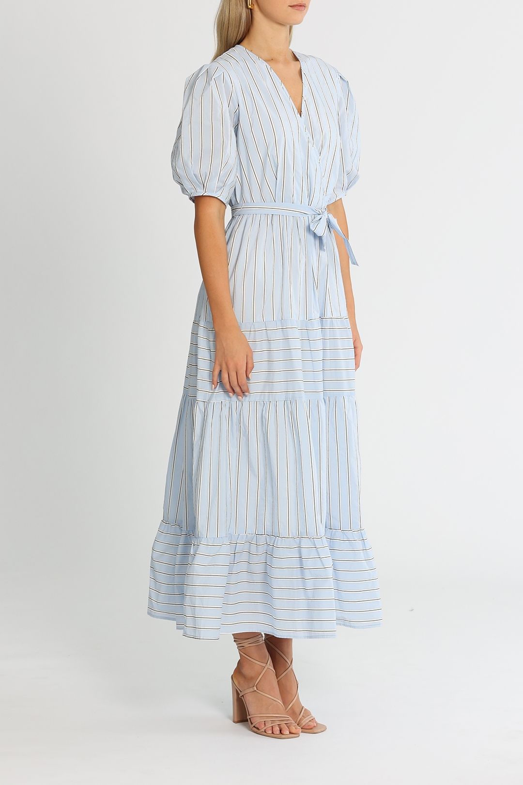 Apartment Clothing Nell Wrap Dress Blue Puff Sleeves