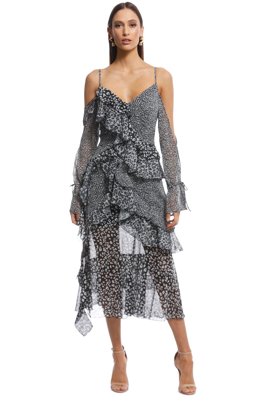 Asilio - Animale Print Ruffle Dress - Black/White - Front