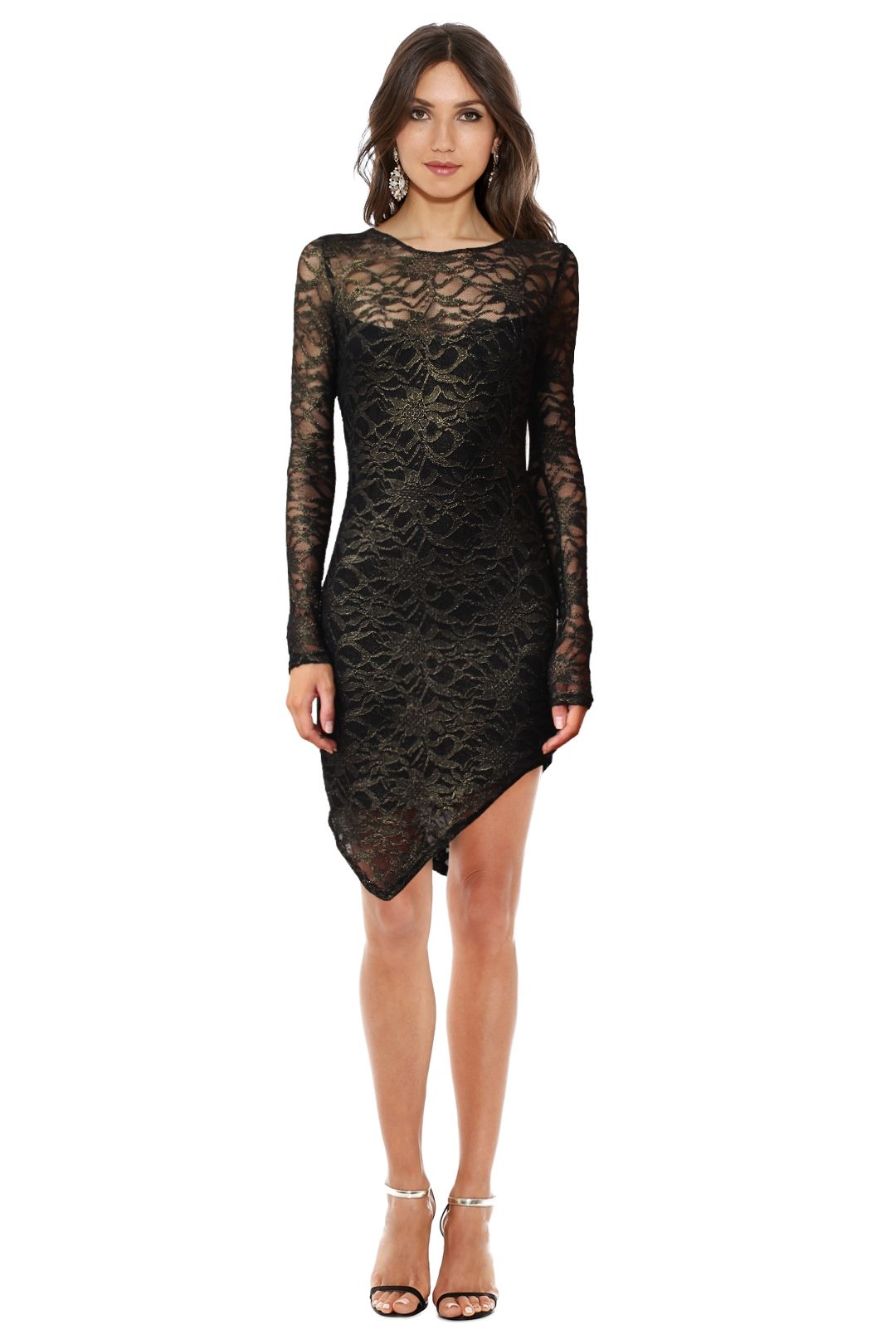 Backstage - Metallic Lace Dress - Black - Front