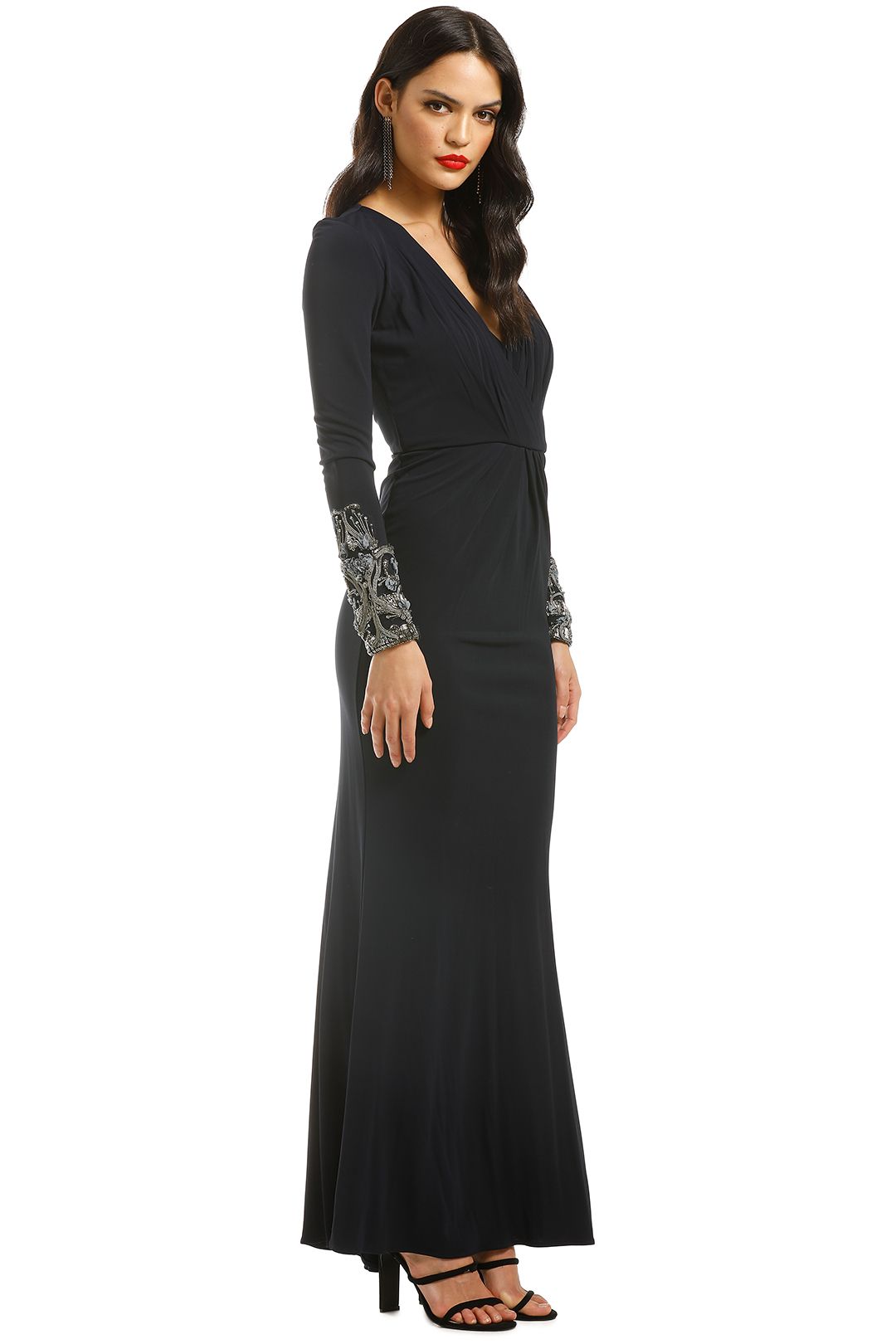 badgley mischka long sleeve sequin gown