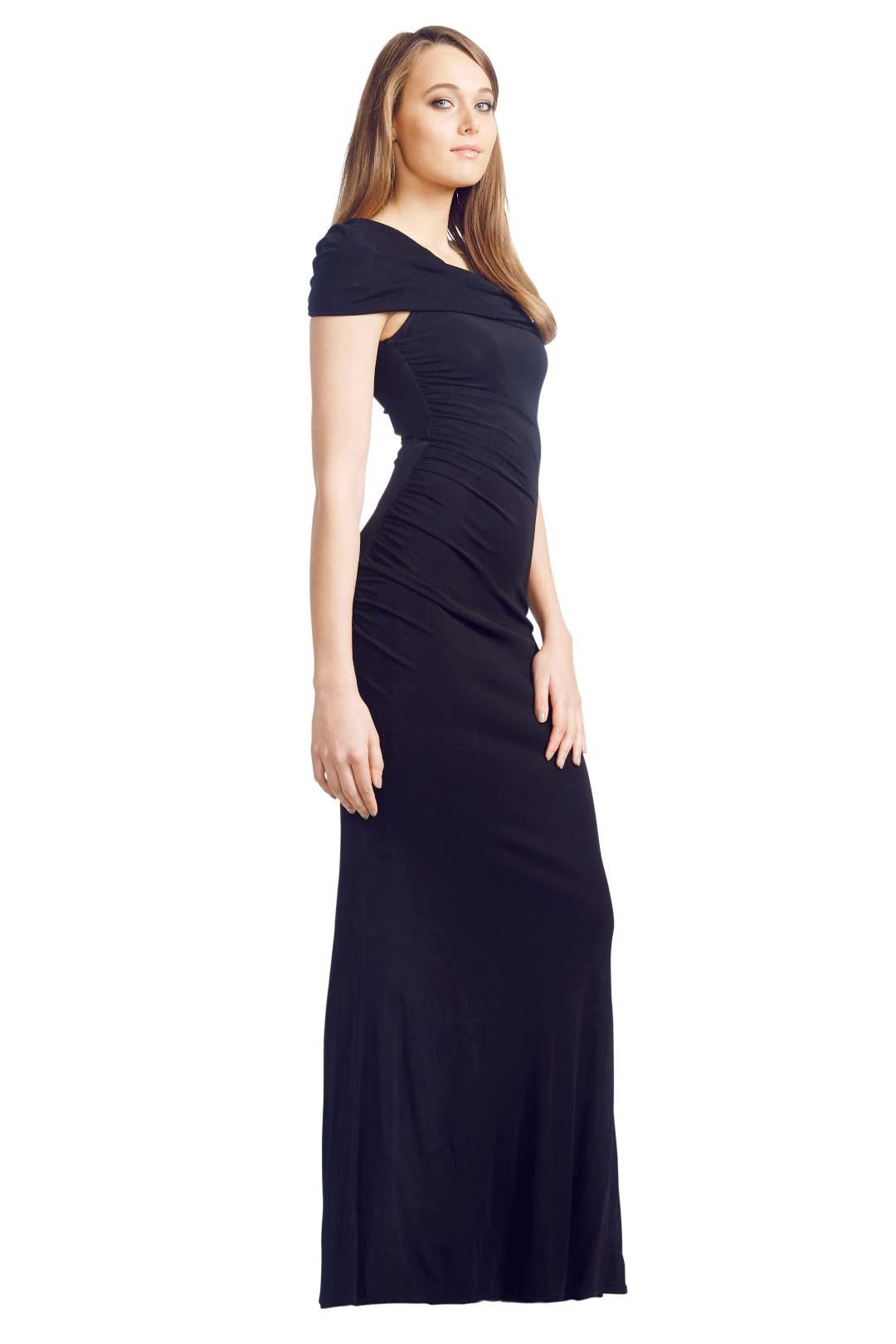 badgley mischka asymmetrical ruffle gown