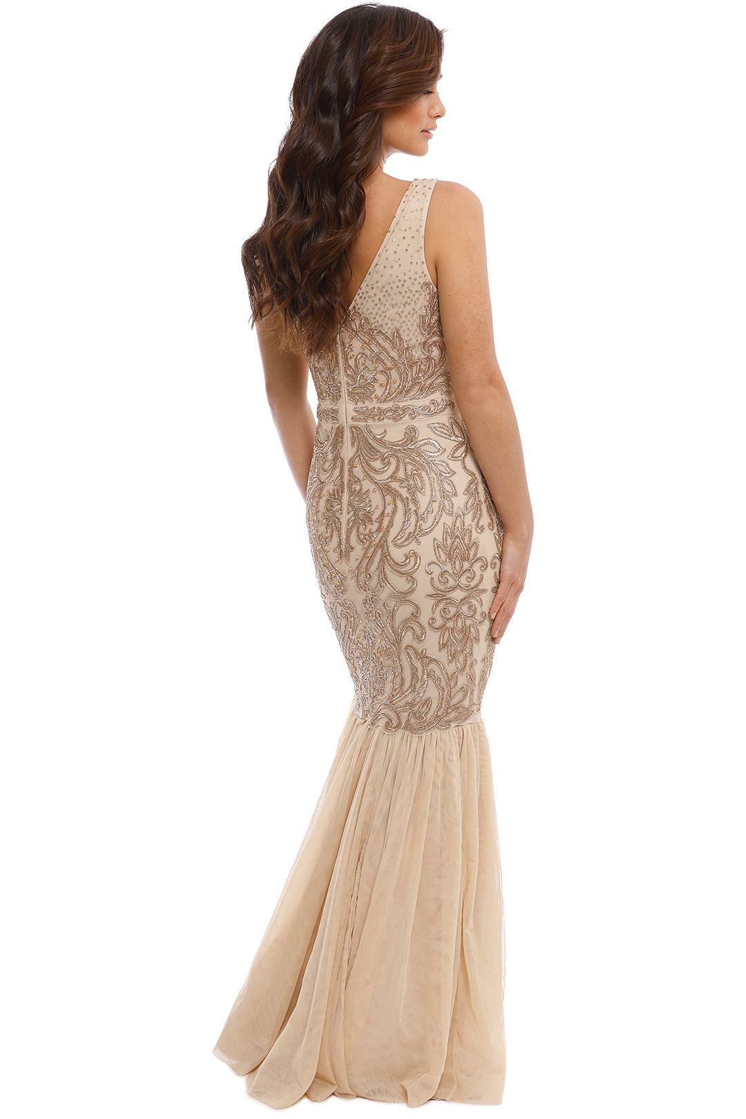 Badgley Mischka - Champagne Beaded Gown - Back