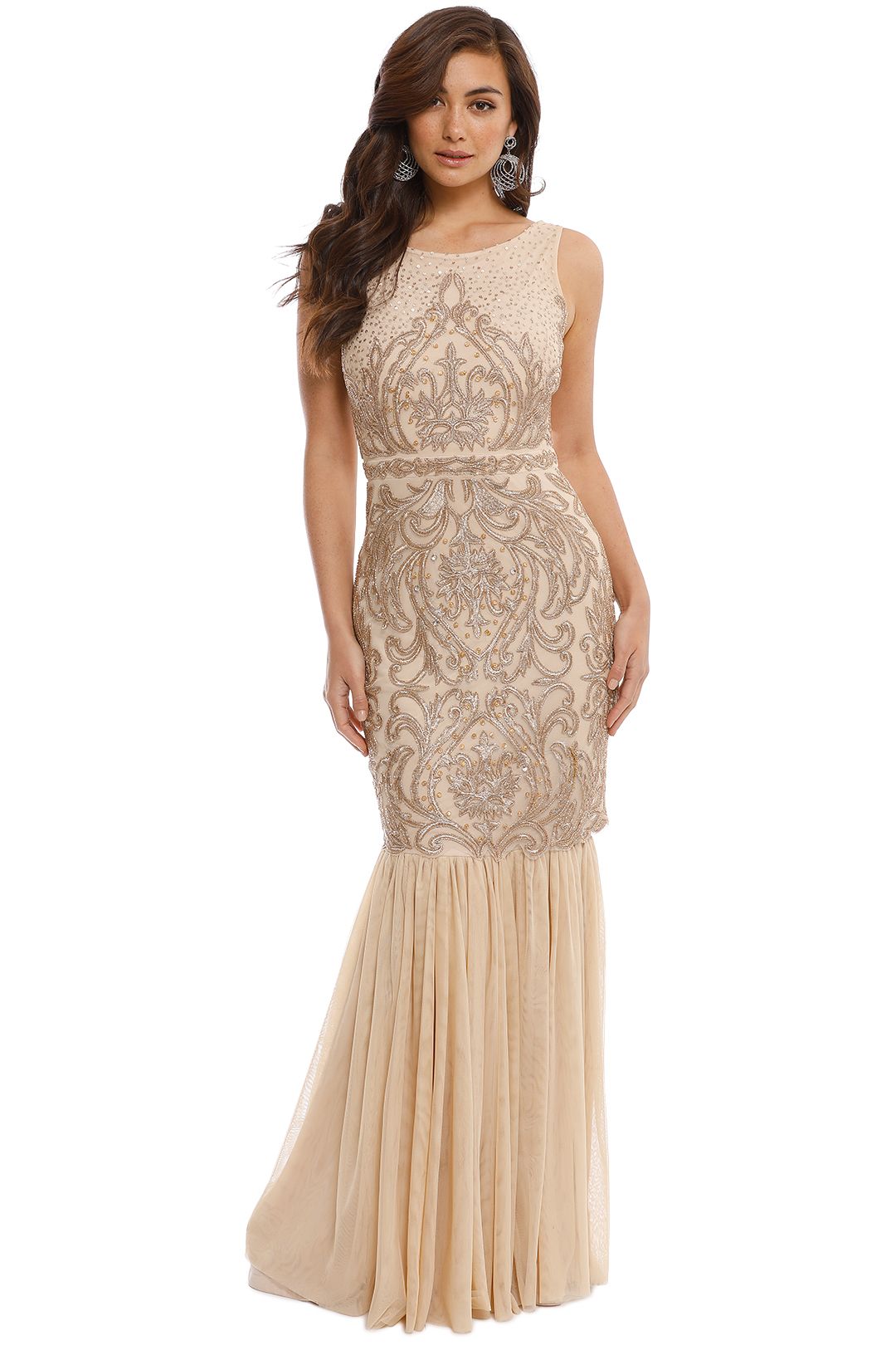 Badgley Mischka - Champagne Beaded Gown - Front