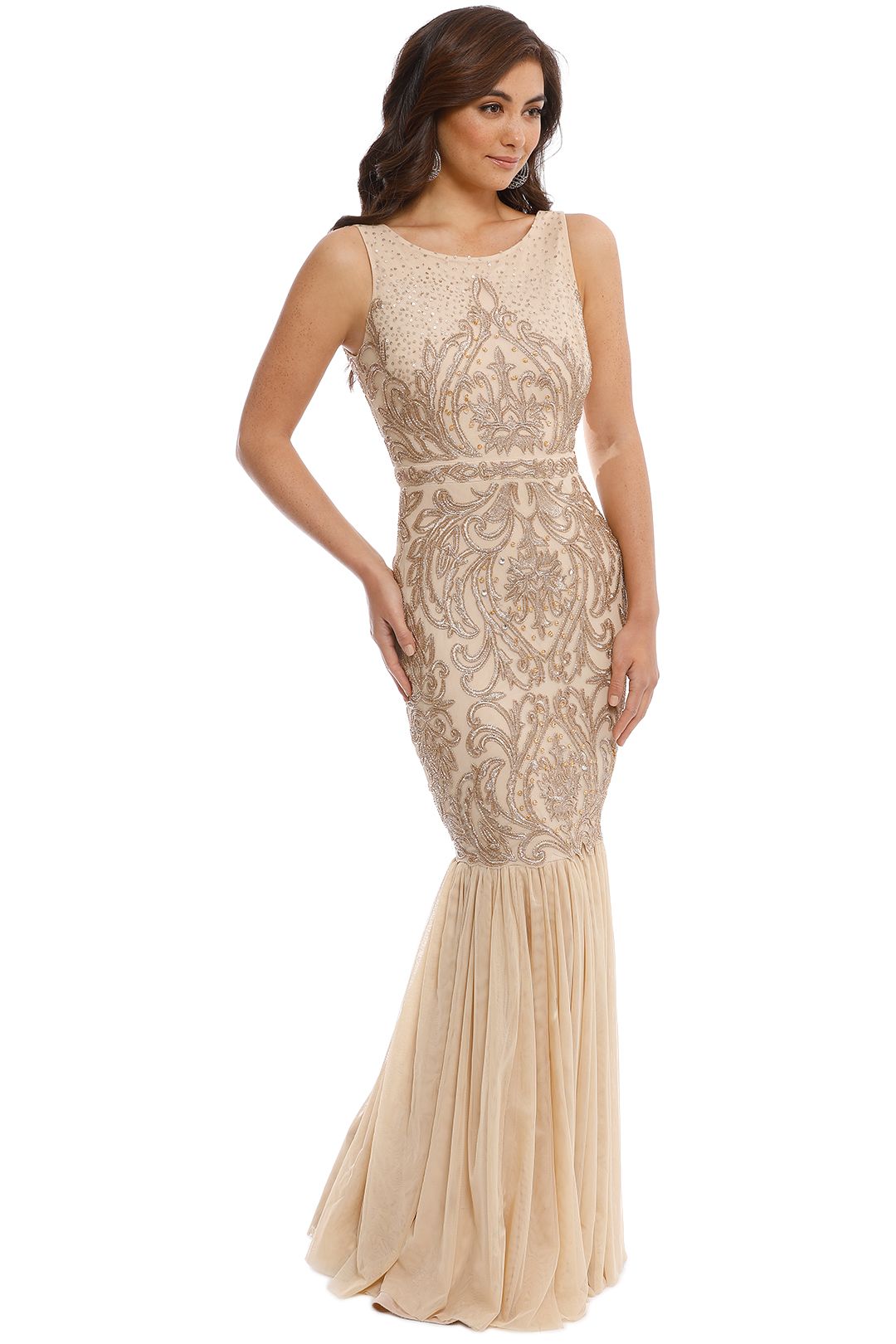 Badgley Mischka - Champagne Beaded Gown - Side