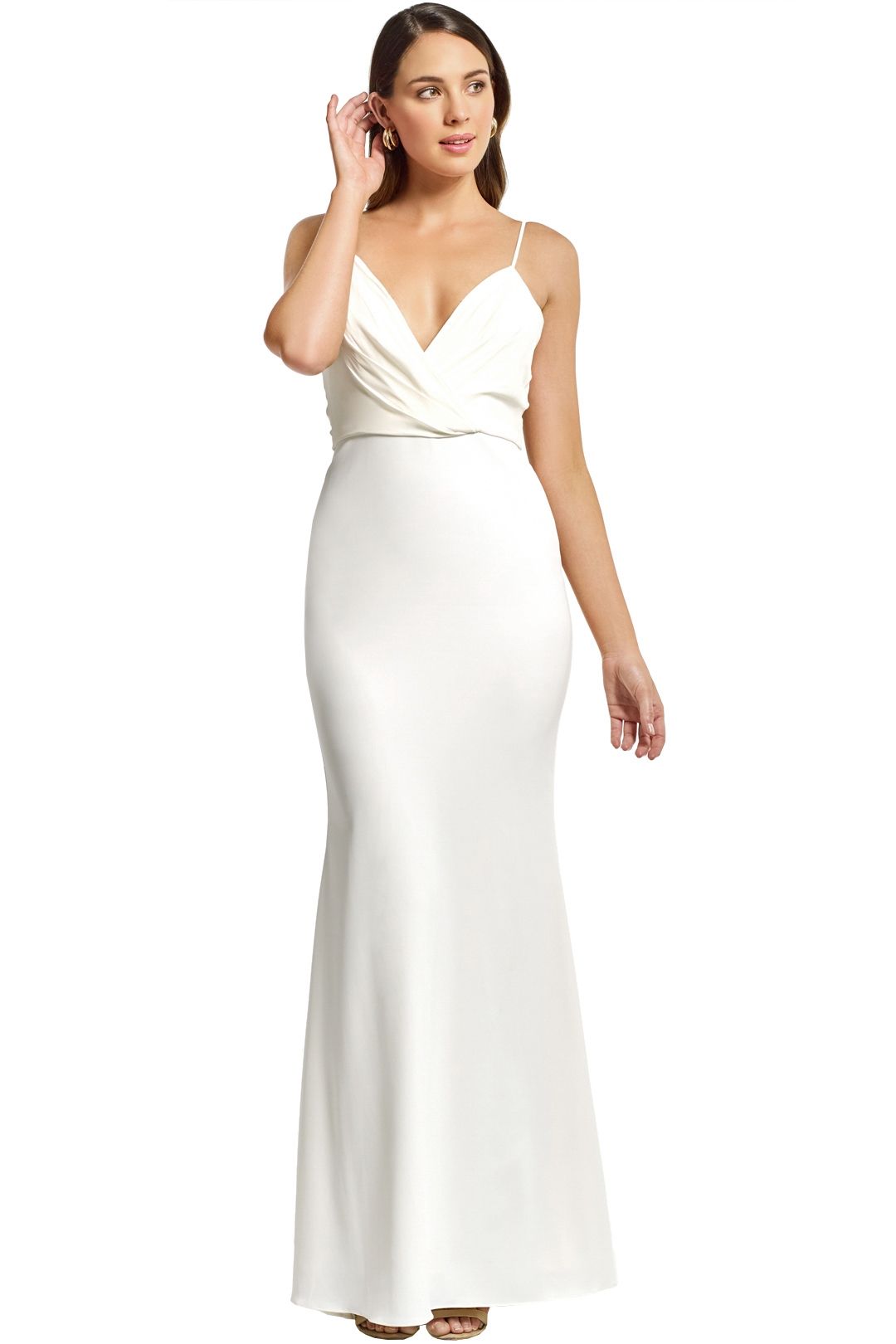 Badgley Mischka - Draped Top Crepe Skirt Gown - Ivory - Front