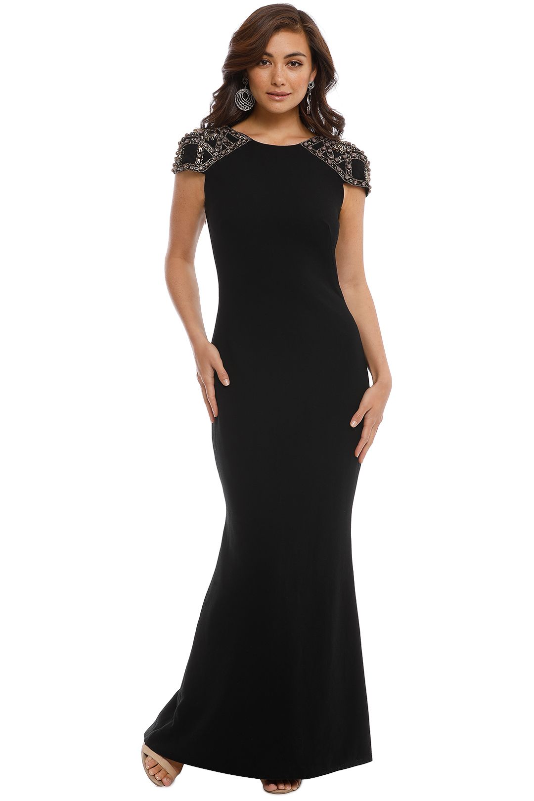 Badgley Mischka - Embellished Gown - Black - Front