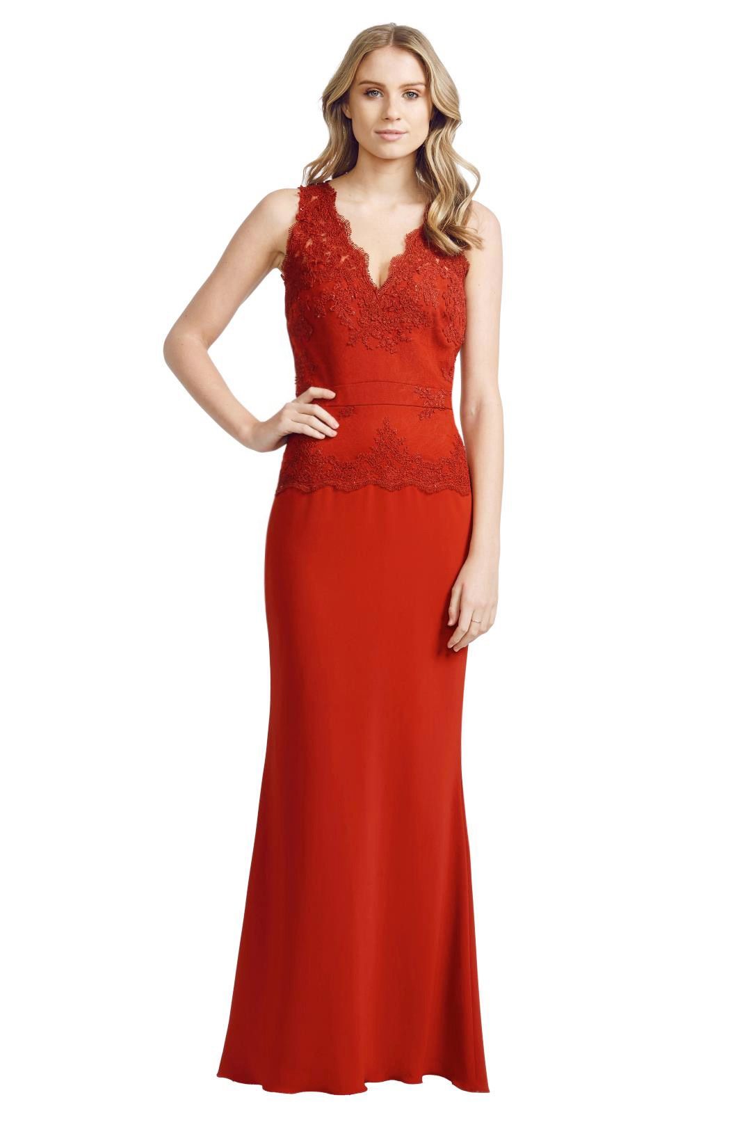 Badgley Mischka - Lace Open Gown - Red - Front 