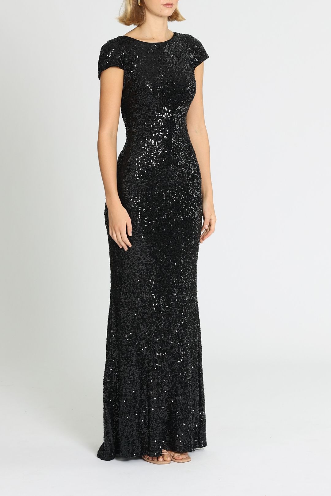 Badgley Mischka Sequin Cowl Back Gown Black Floor Length