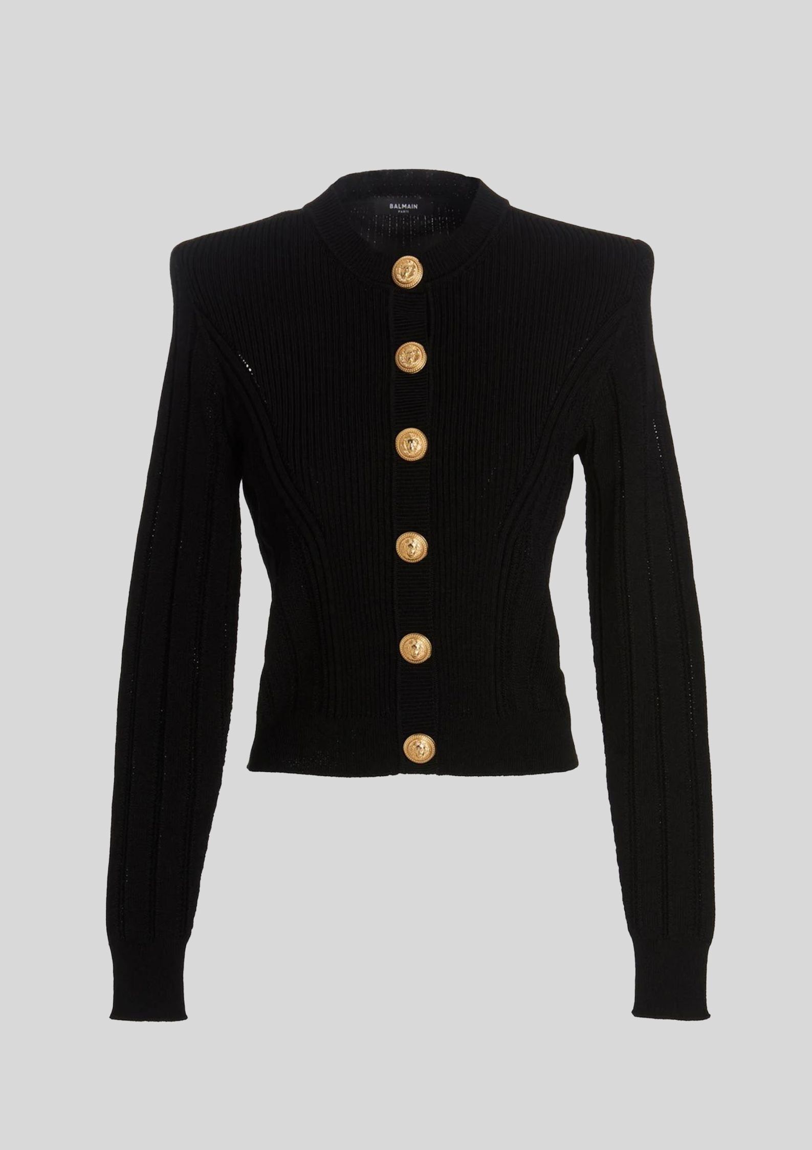 Balmain - Button Embellished Knit Black Cardigan