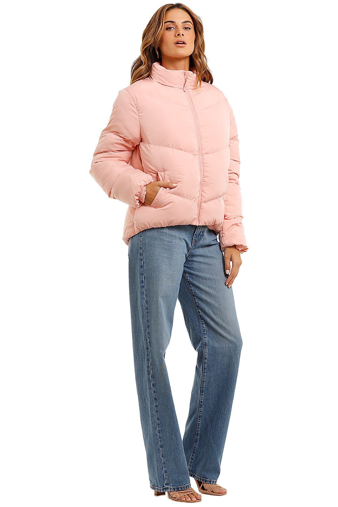 Bande Studio V Line Puffer Jacket Pink long sleeve