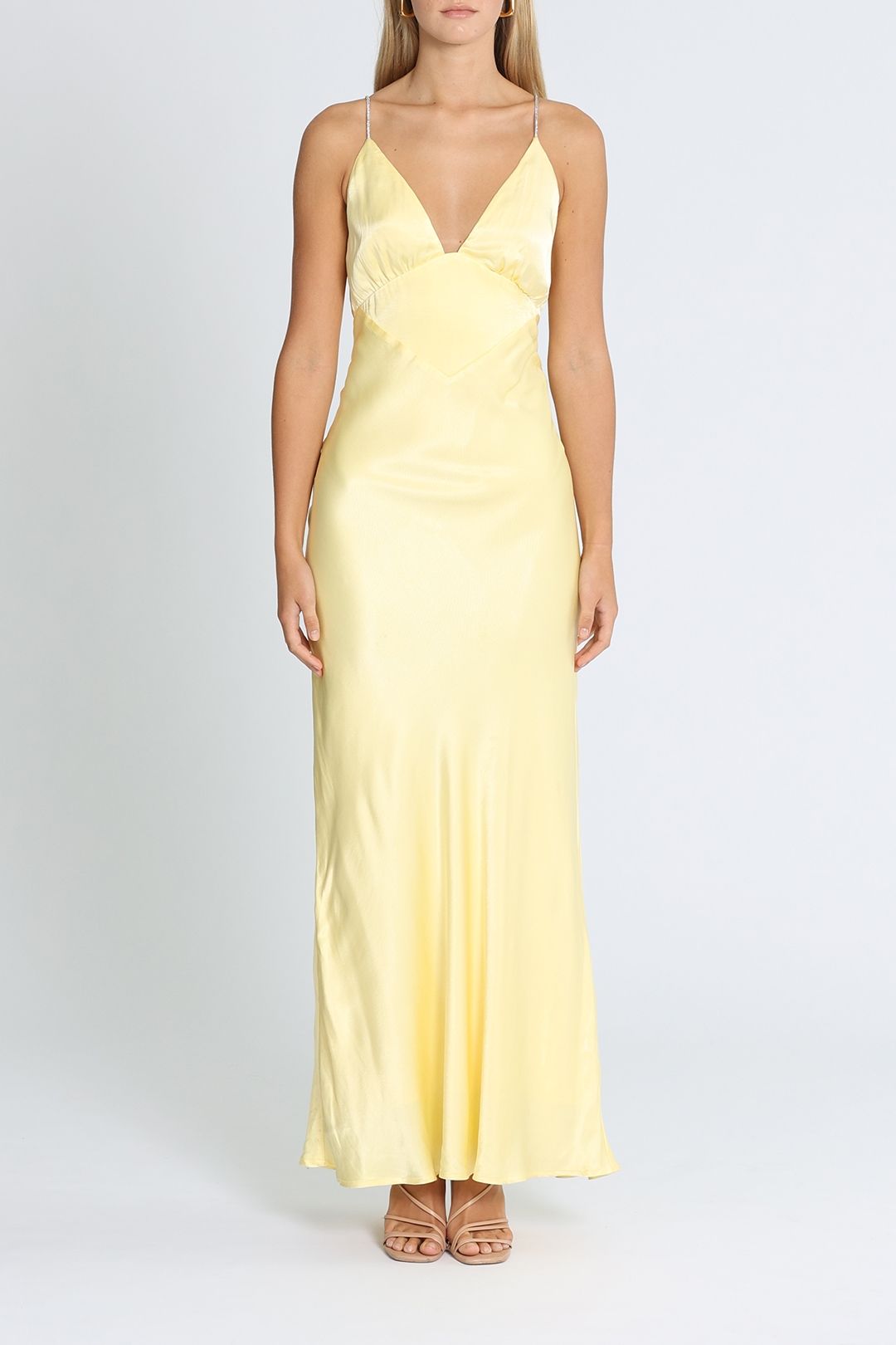 Bardot Capri Diamonte Slip Dress Yellow